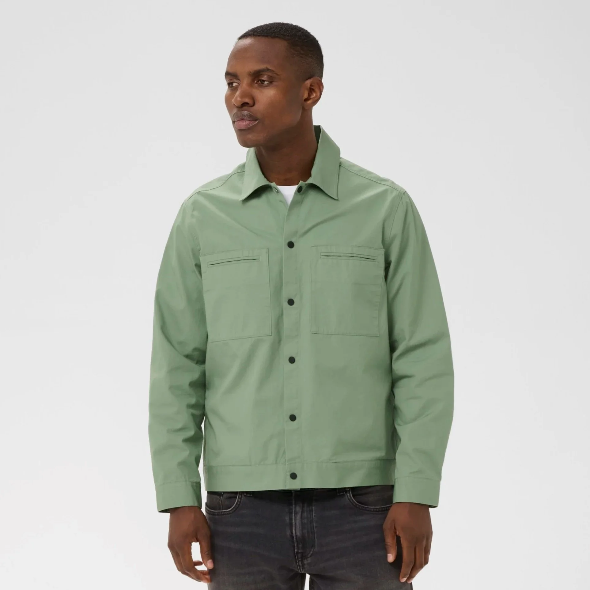 Model View of Matinique Overshirt in Soft Green