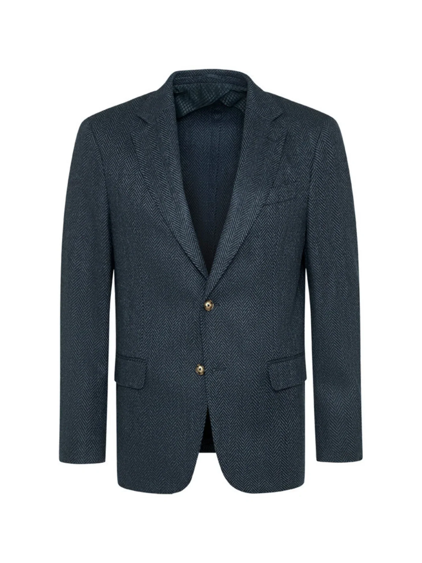 Flat View of SAND Copenhagen Slim Fit Herringbone Blazer in Navy