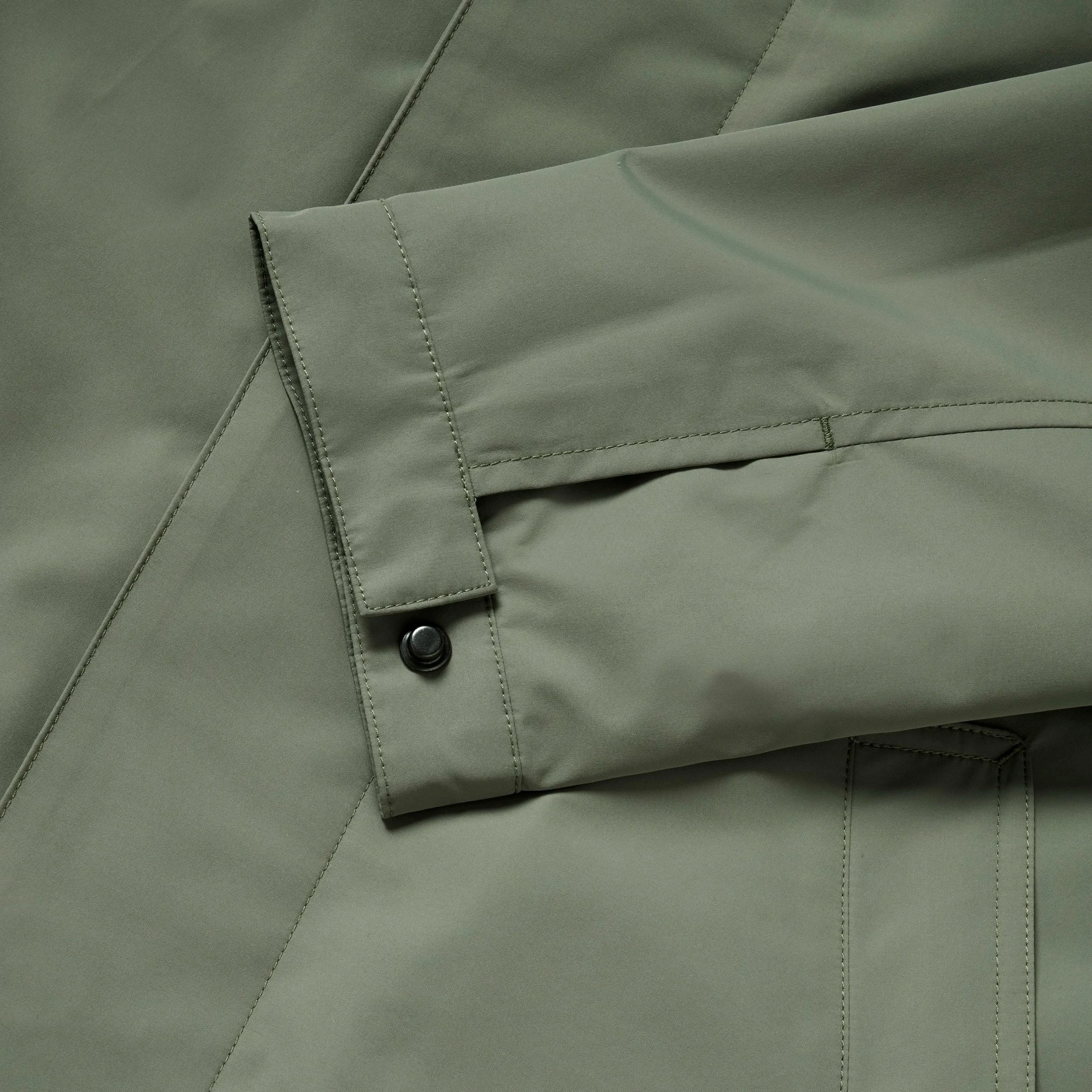 Close View of Matinique Slim Fit Raincoat in Soft Green