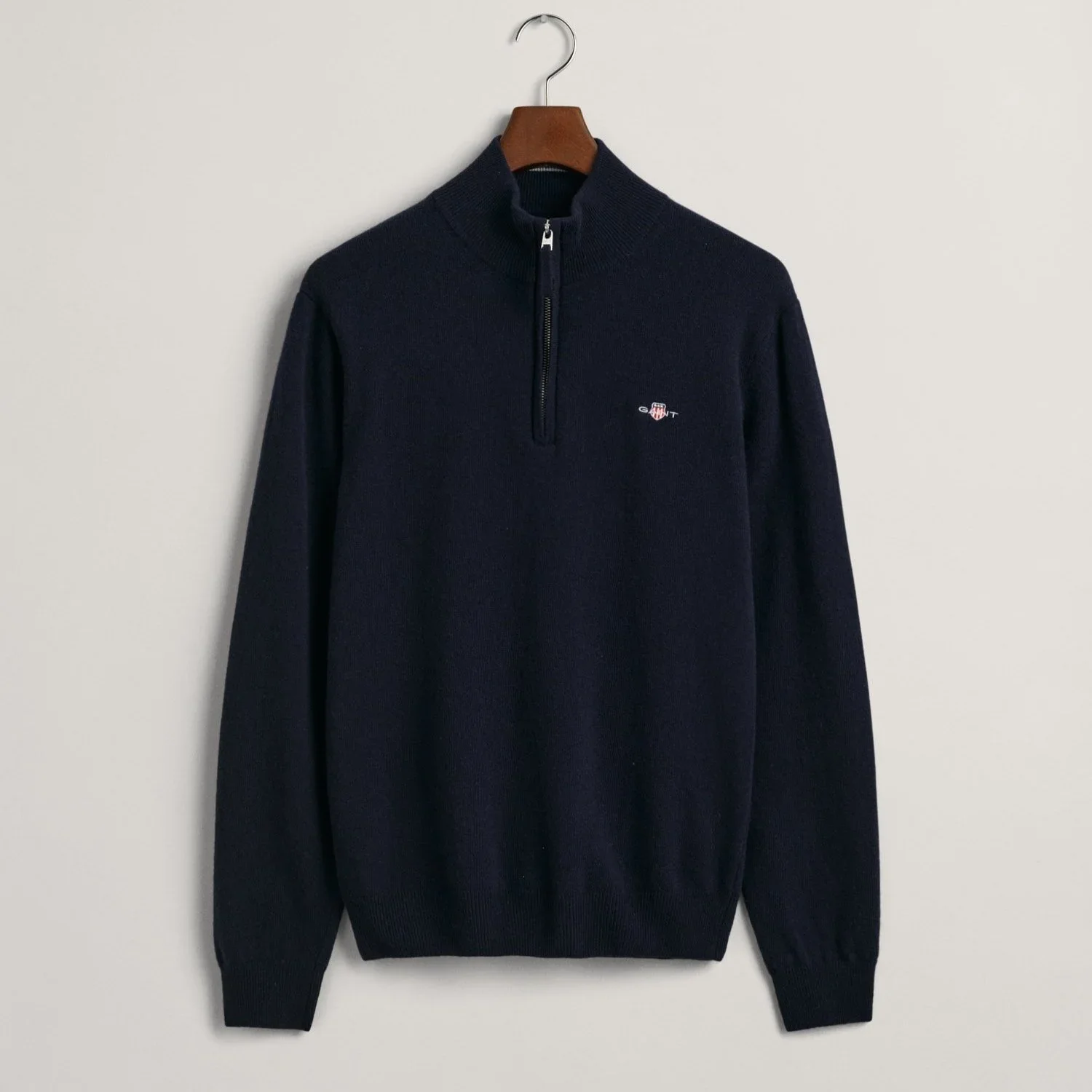 Flat View of GANT Superfine Wool Zip Cardigan in Navy