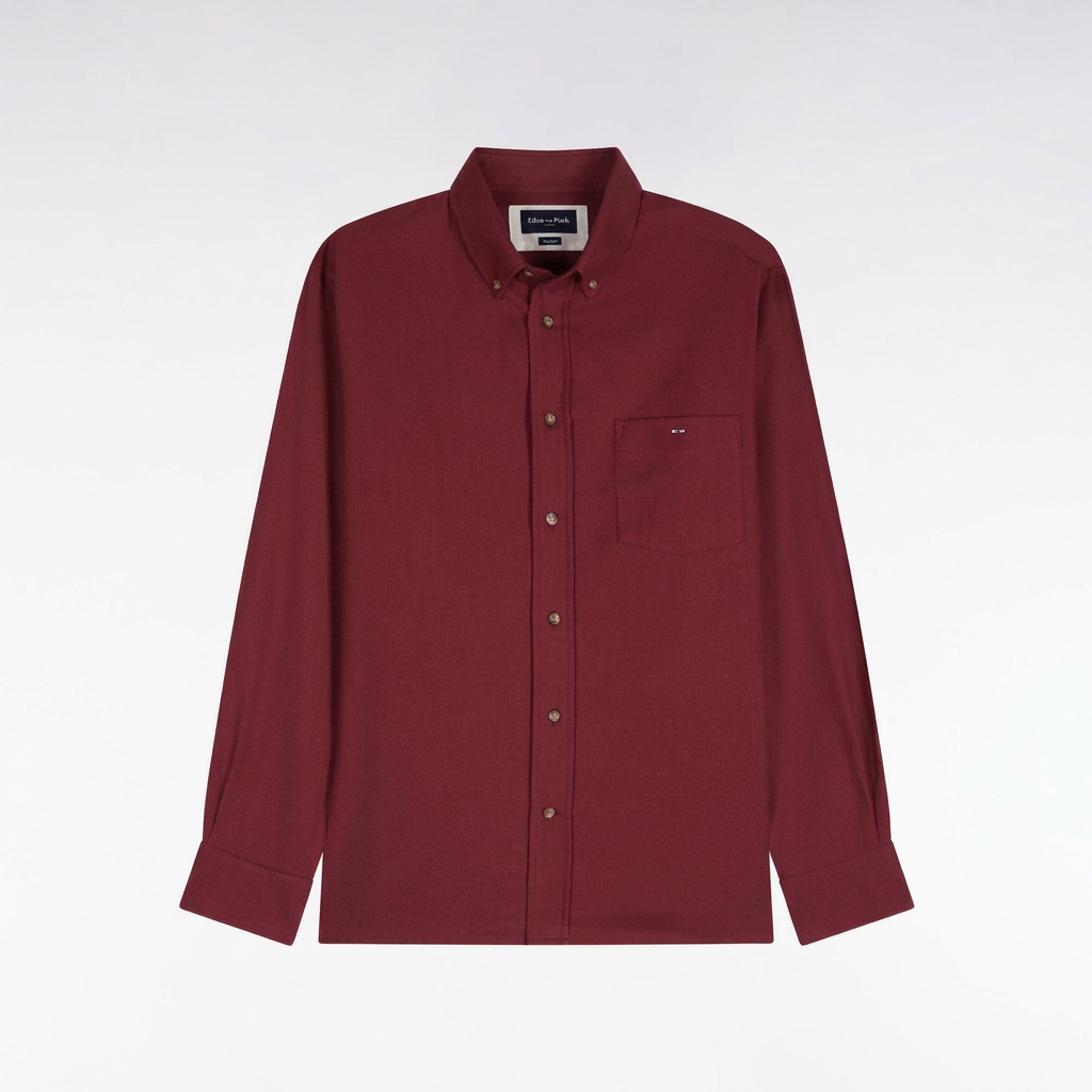 Flat View of Eden Park Cotton Shirt in Dark Red