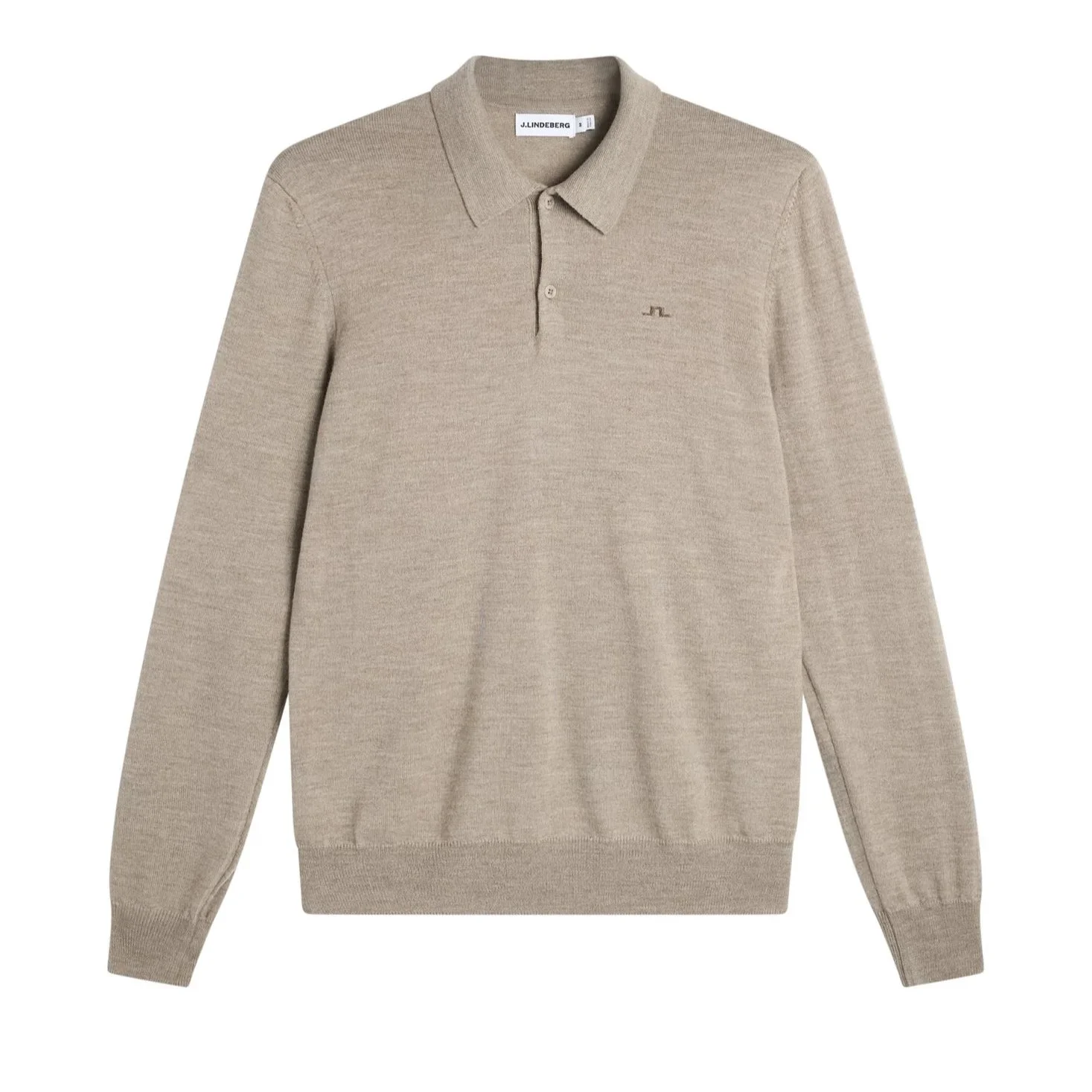 Flat View of J Lindeberg Kai Merino Wool Knitted Polo in Sand