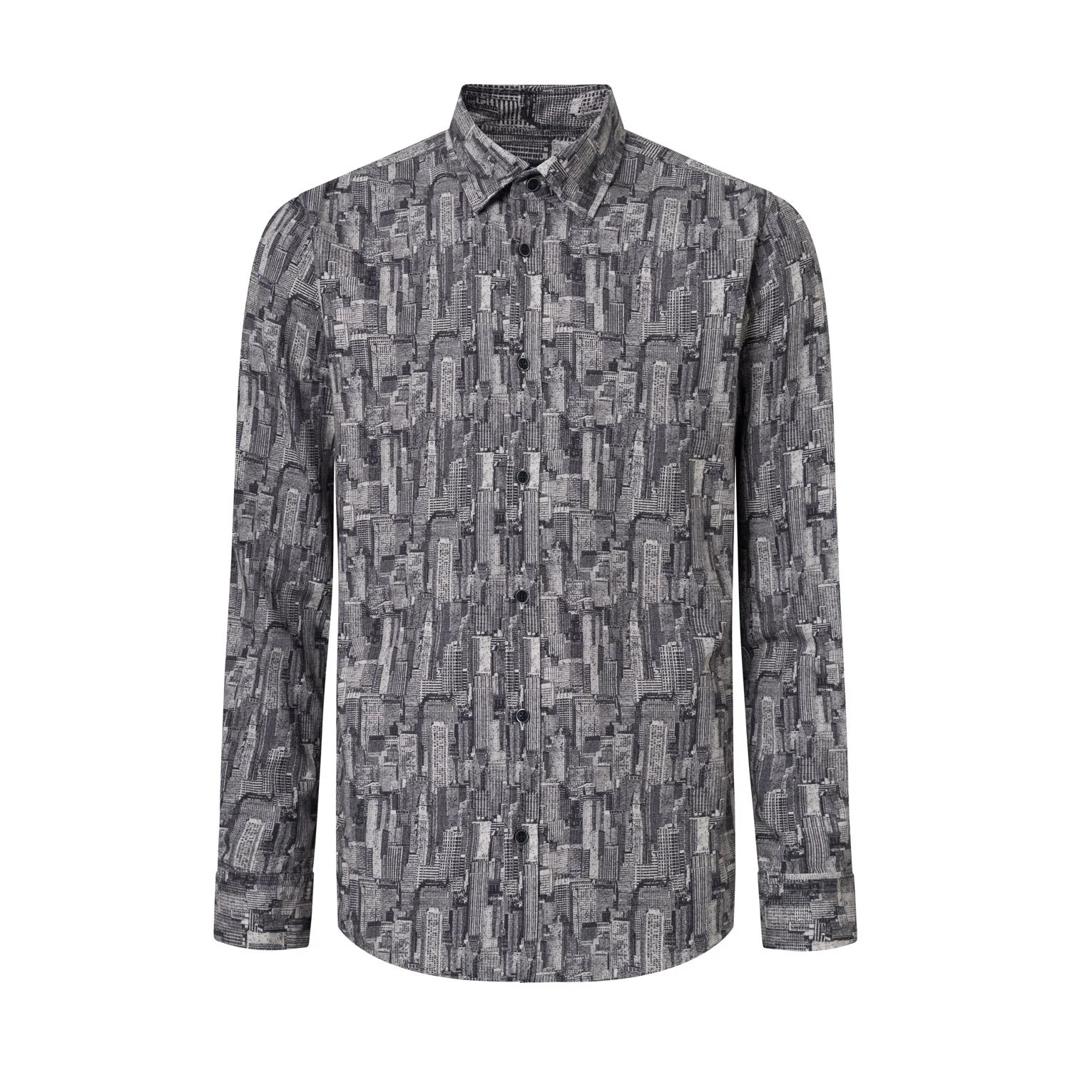 Flat View of JOOP Jeans Slim Fit Pattern Shirt in Navy and Grey