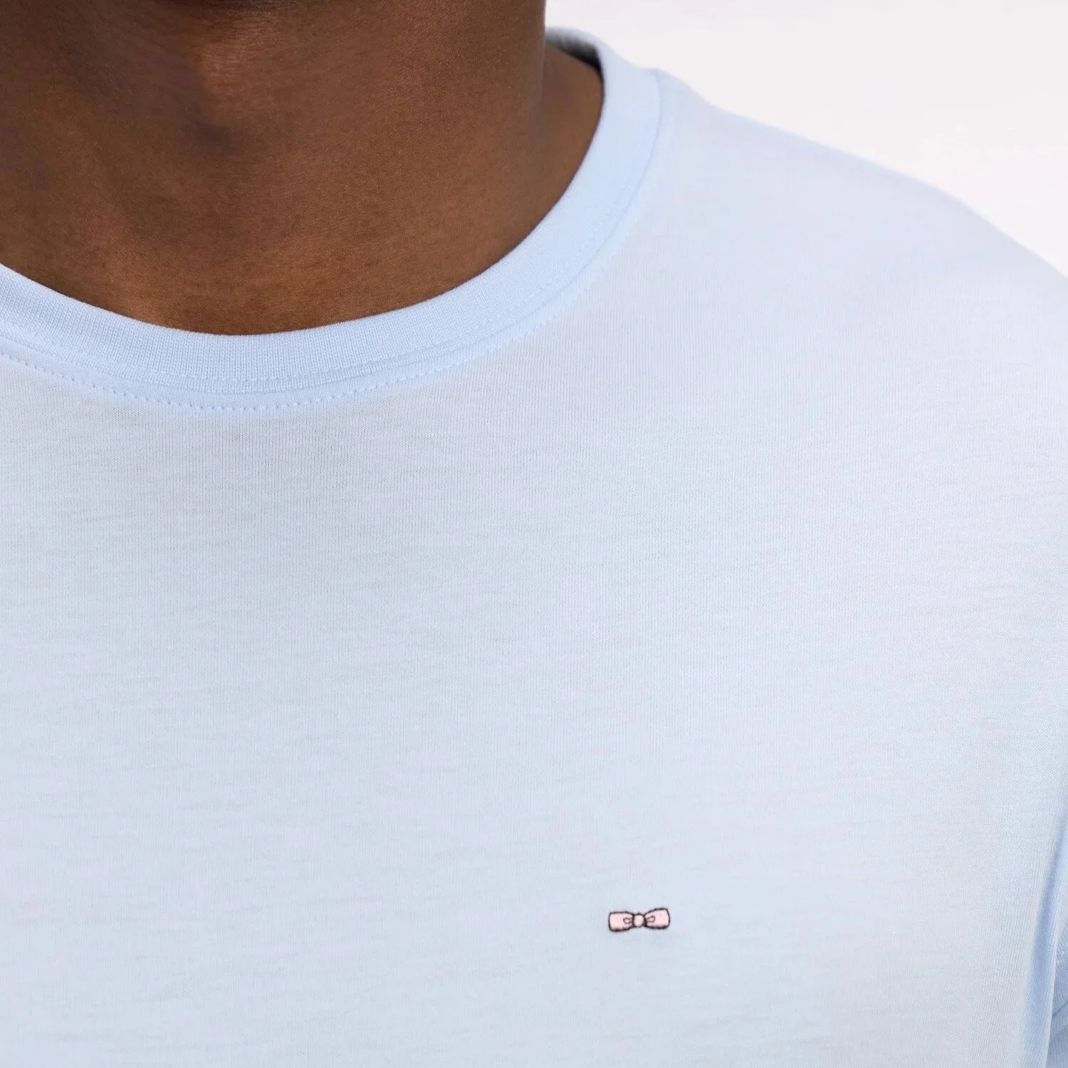 Close View of Eden Park Pima Cotton T Shirt in Light Blue