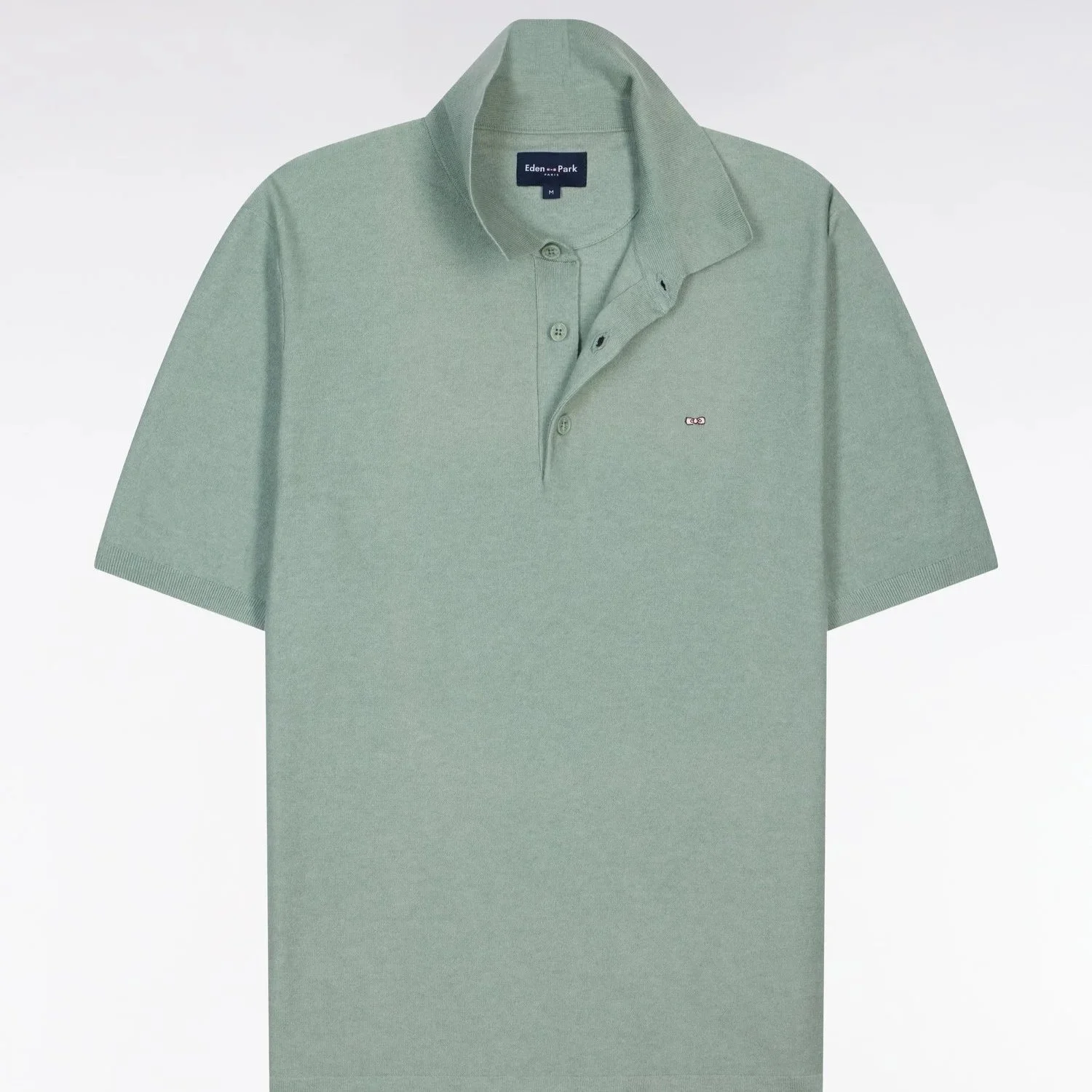 Flat View of Eden Park Knitted Polo in Soft Green