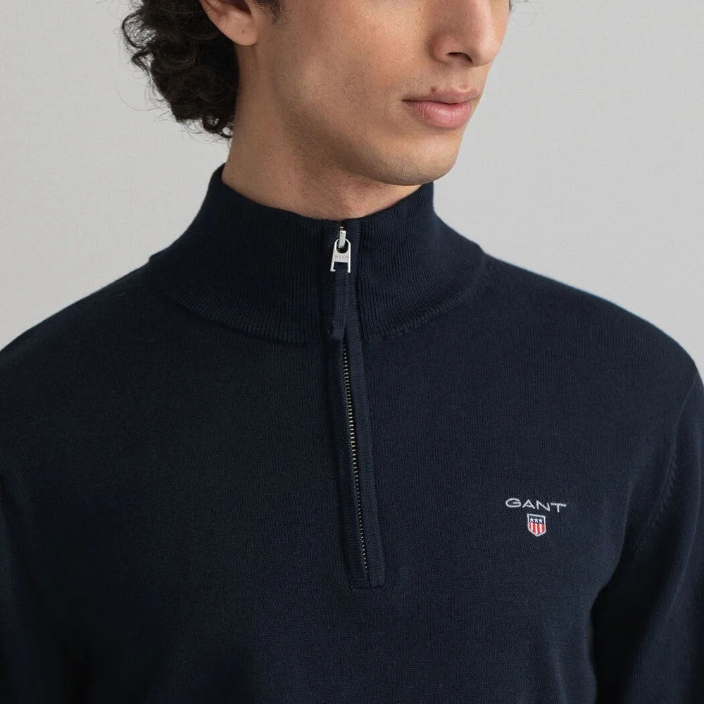 Buy GANT Cotton Half-Zip Jumper in Navy 