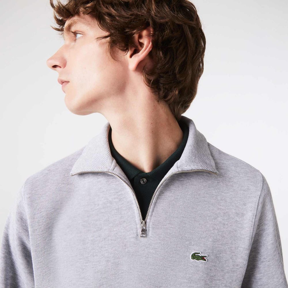 Buy Lacoste Half-Zip Cotton Sweatshirt in Grey | Westdaw Menswear