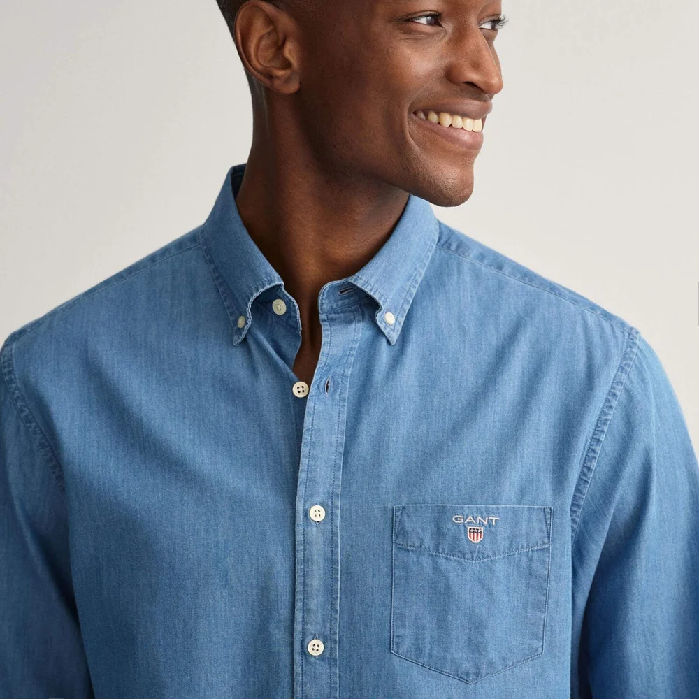 Chemise En Jean GANT – Twill Indigo – Taille L – Coupe Régulière – Longue