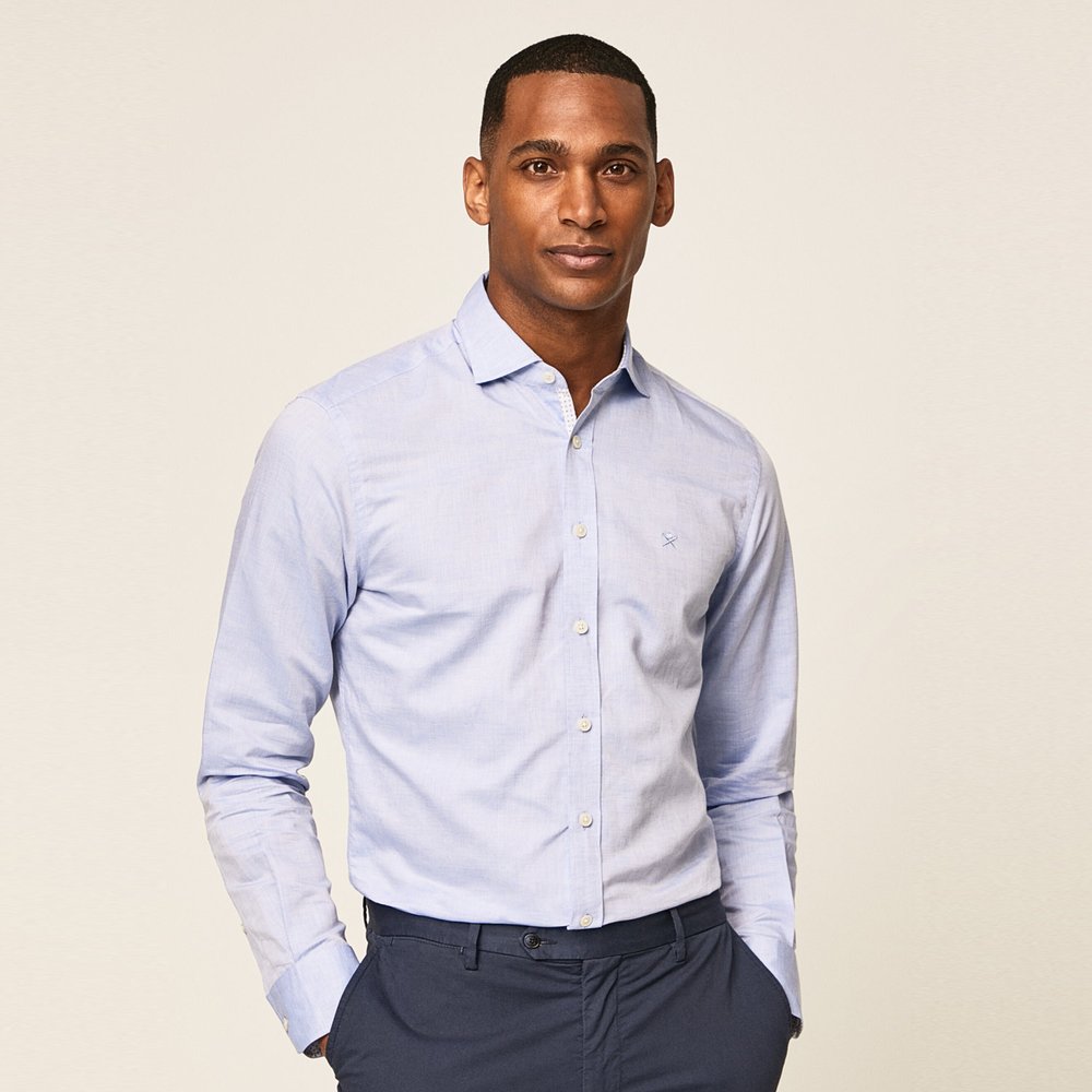 Buy Hackett Cotton Linen Textured Shirt in Light Blue Westdaw Menswear