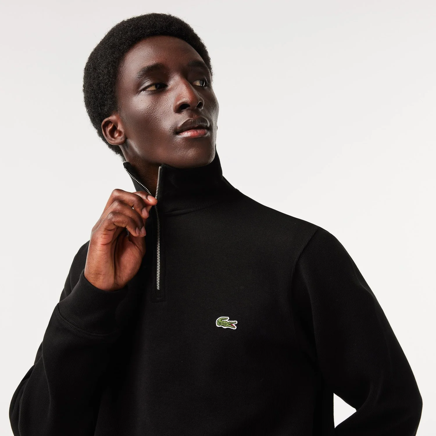 Buy the Lacoste Stand-Up Collar Sweatshirt in Black | Westdaw Menswear