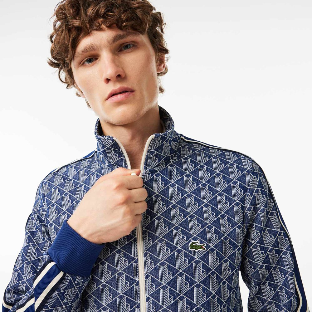 Buy Lacoste Paris Jacquard Monogram Zipped Sweatshirt in Blue / White