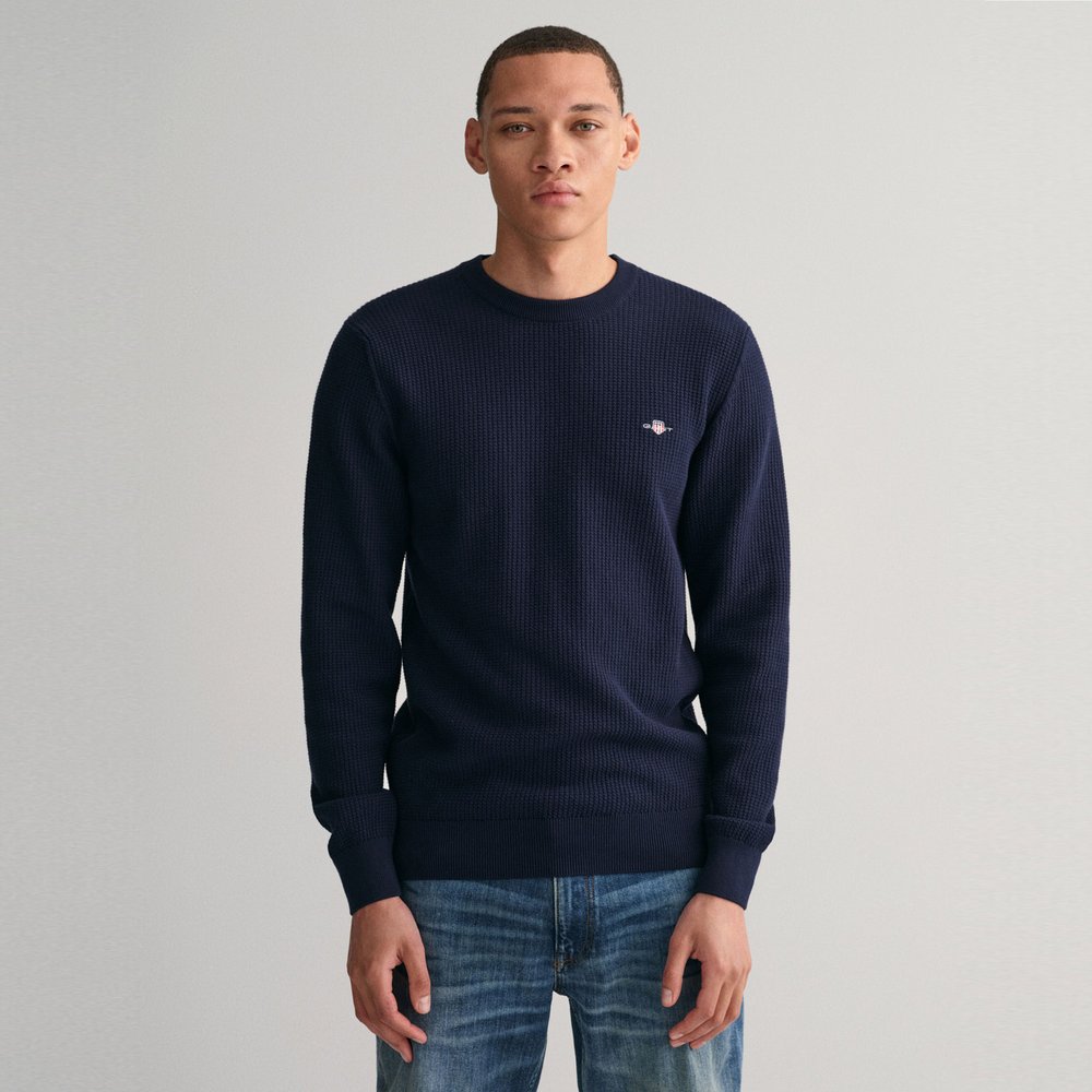 Buy GANT Texture Crew Neck Jumper in Navy