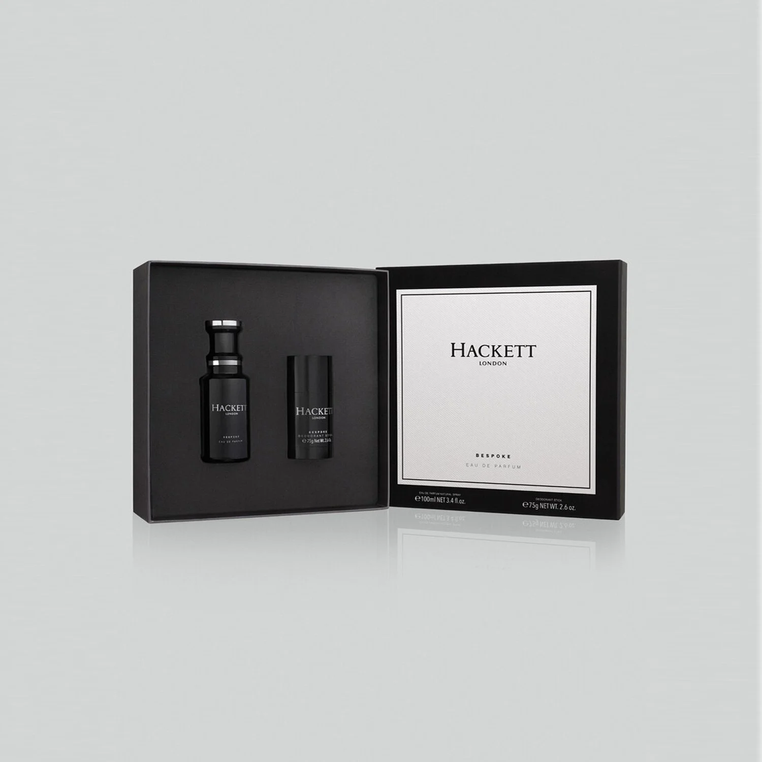 View of inside of Hackett Bespoke Fragrance and Deodorant Gift Box