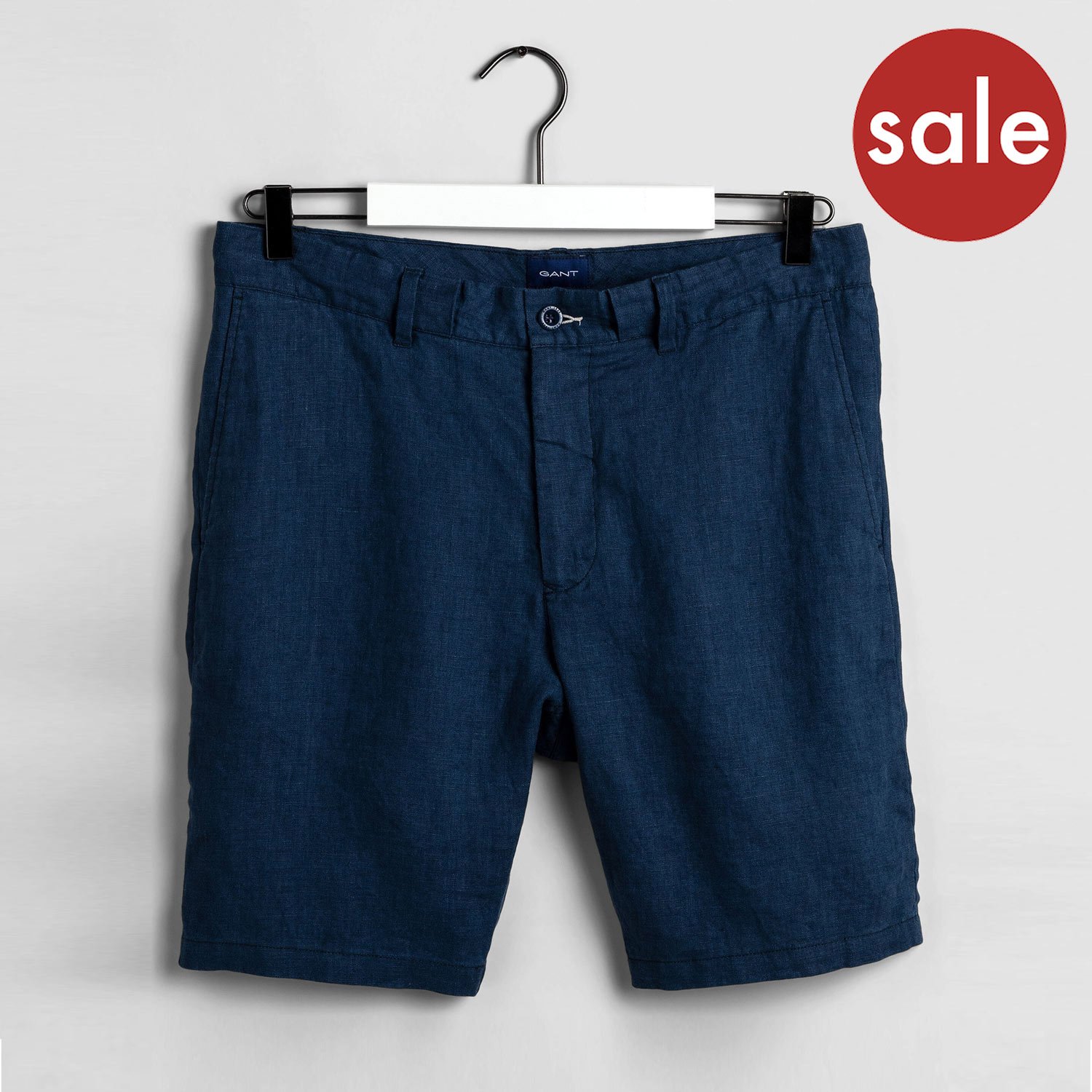 Front flat lay of GANT Relaxed-Fit Linen Drawstring Shorts in Navy