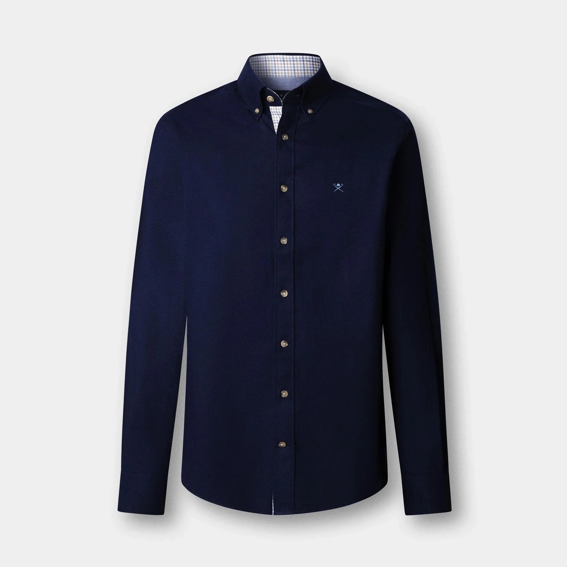 Flat View of Hackett Slim Fit Flannel Shirt in Navy
