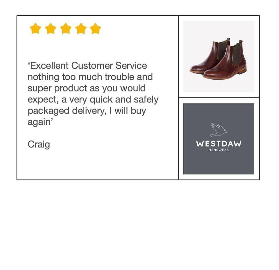 New review - Thanks SO MUCH Craig, we love a happy customer!😎

Shop the full range here: 
www.westdawmenswear.co.uk

And if you&rsquo;d like to give us a review (it makes a massive difference to our rankings) please just Google &lsquo;Westdaw Menswe