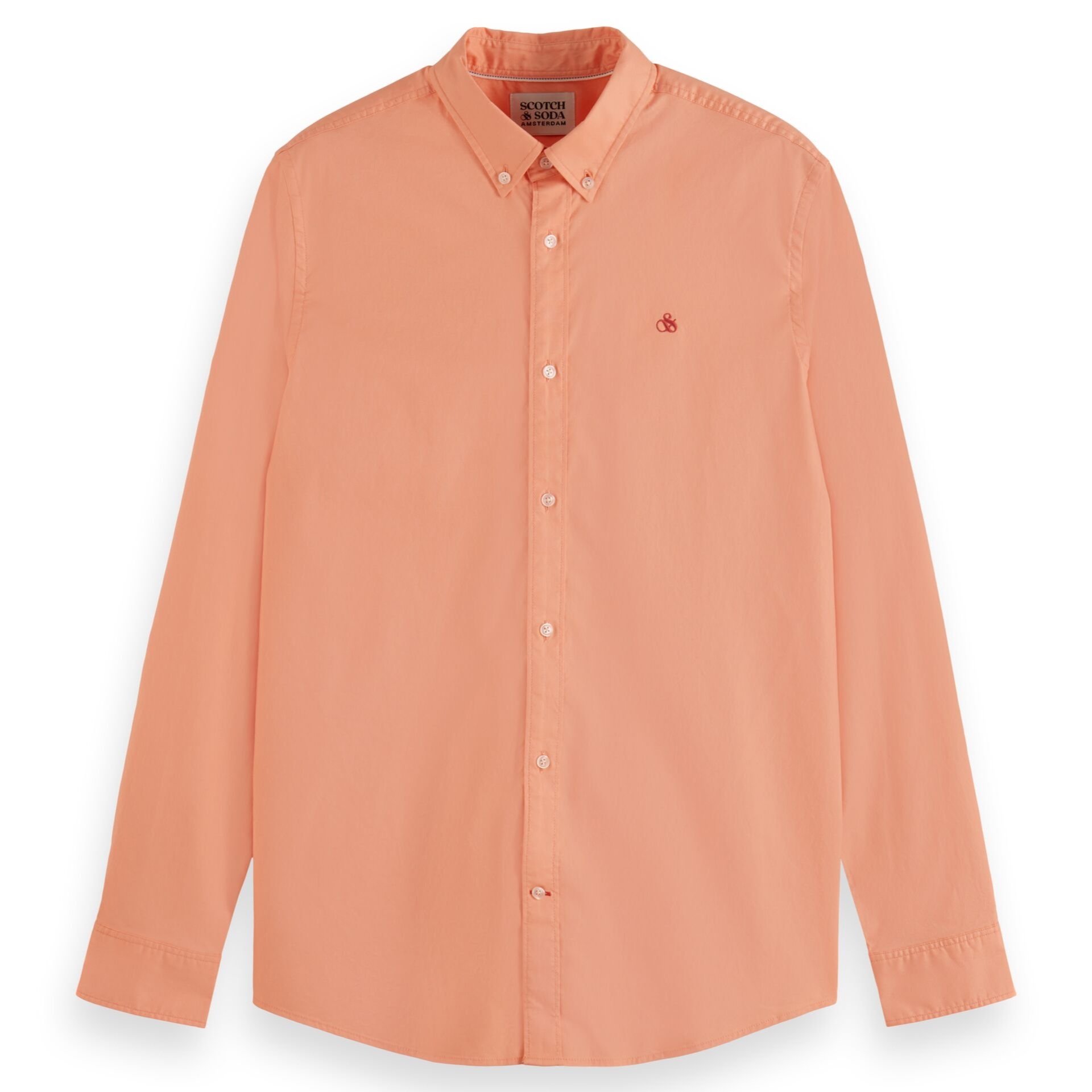 Flat View of Scotch & Soda Cotton Oxford Shirt in Orange