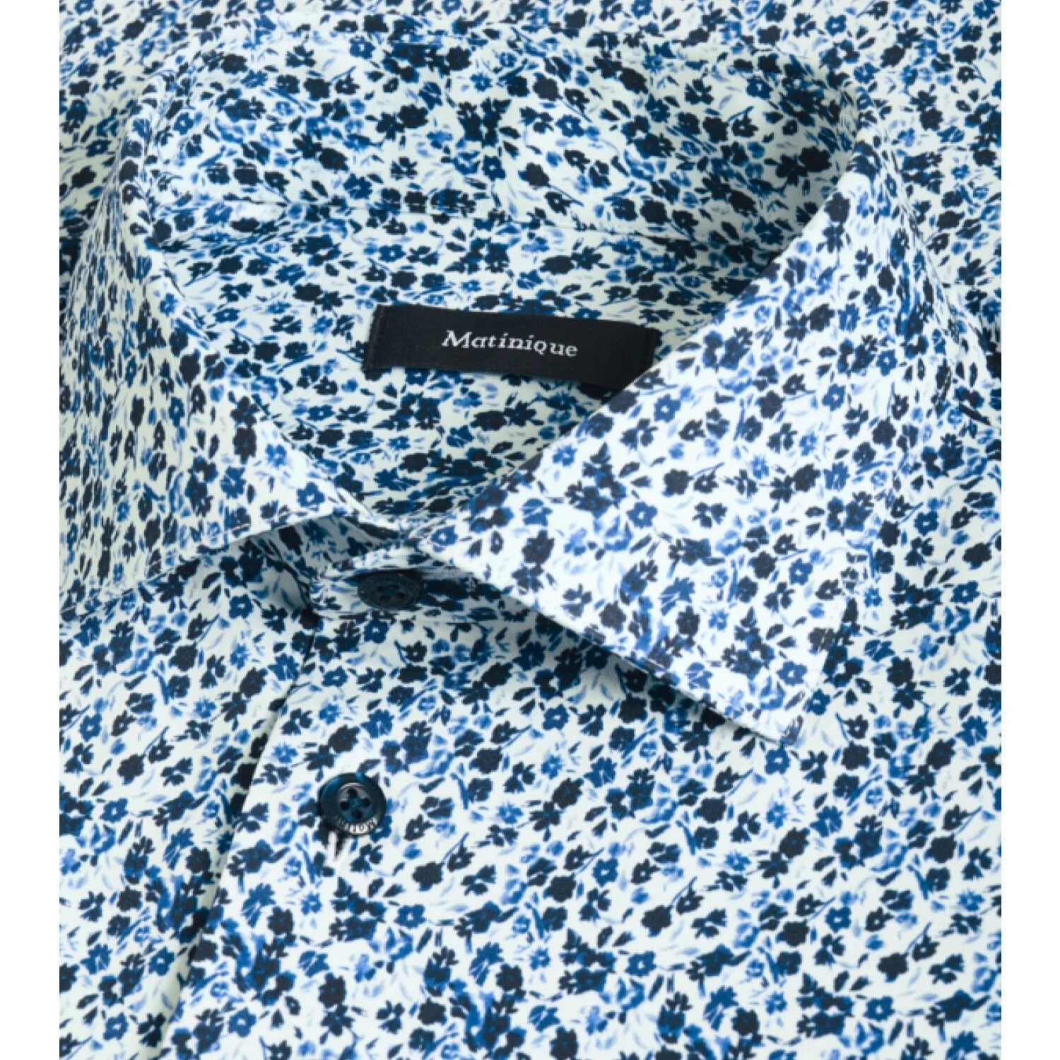 Close View of Matinique Micro Flower Shirt in White and Blue