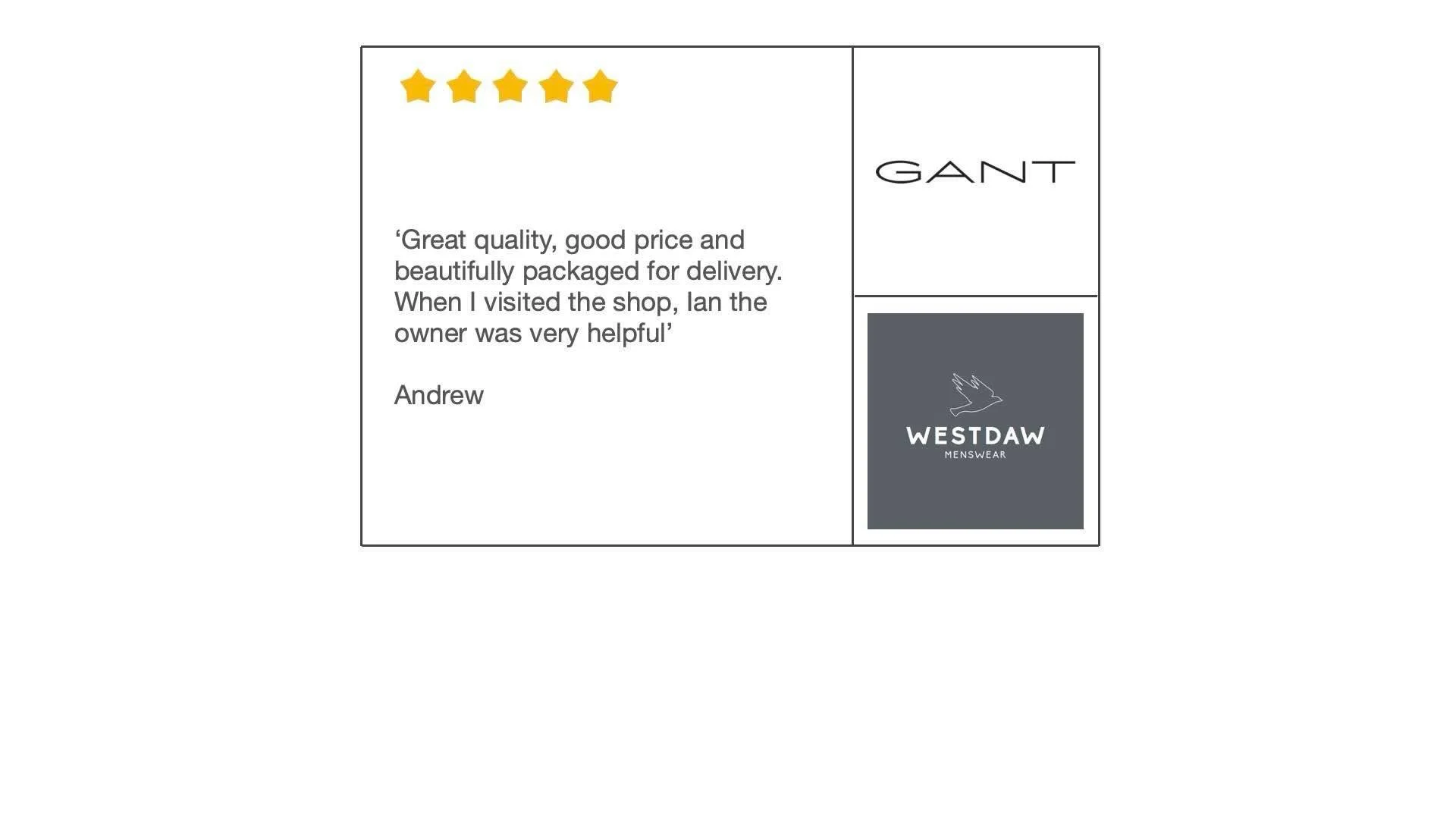 Thanks SO MUCH Andrew.

With our relentless focus on customer service we really appreciate people taking the time to give us some feedback - we love a happy customer!😎

Shop the full range online or in our Dorking shop.

And if you&rsquo;d like to g