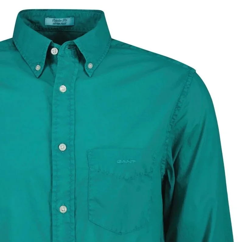Close View of GANT Cotton Voile Shirt in Jade Green