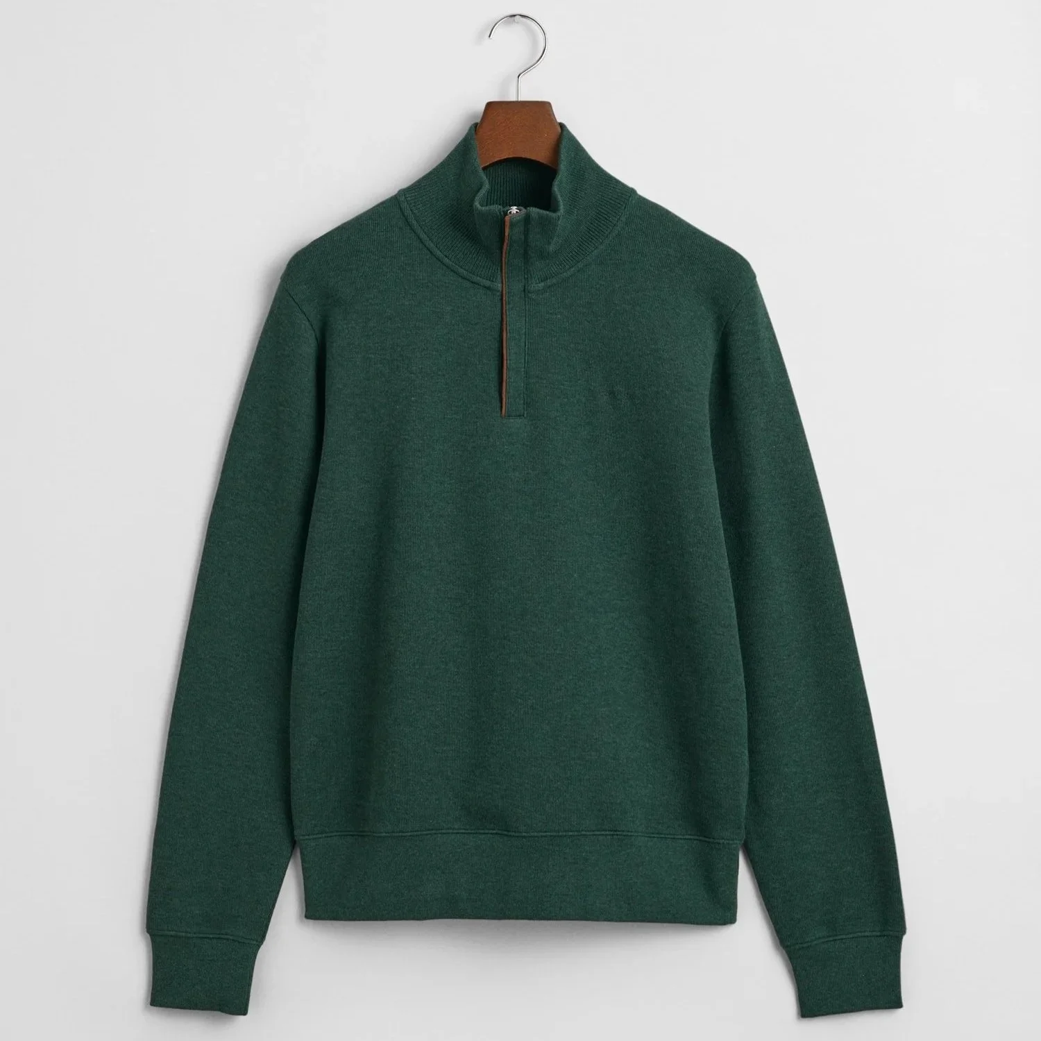 Flat View of GANT Sacker Rib Half Zip Jumper in Green