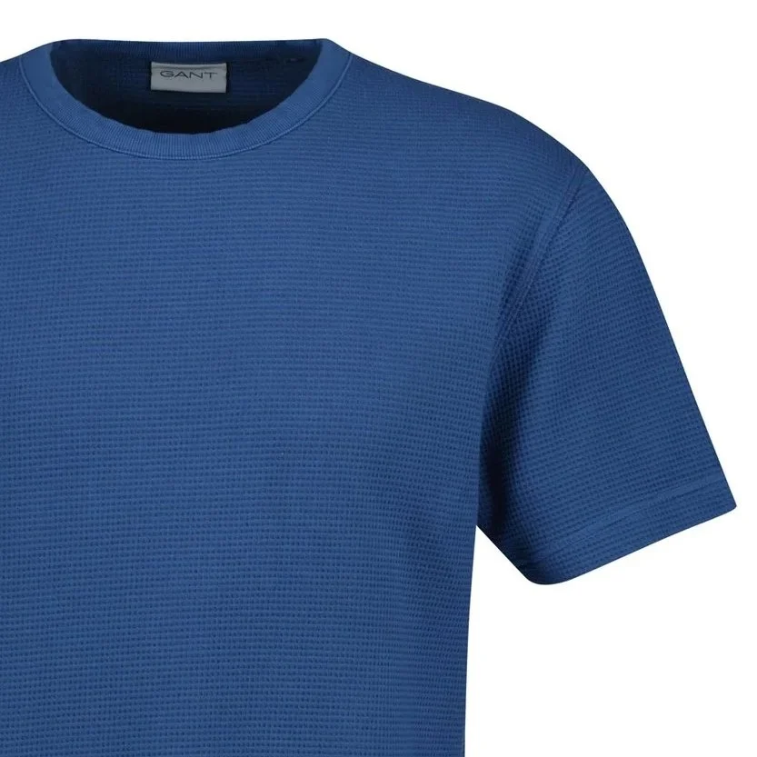 Close View of GANT Waffle Texture T Shirt in Blue