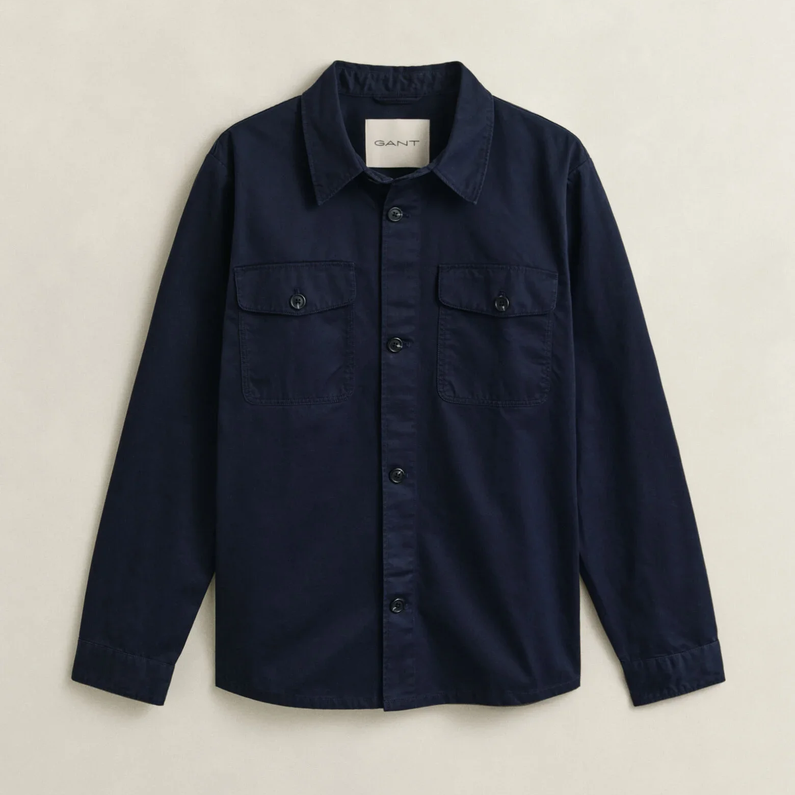 Flat View of GANT Cotton Twill Overshirt in Navy