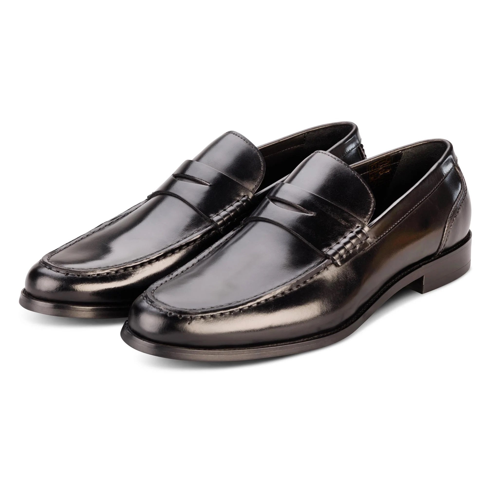 Front View of John White Downey Penny Loafer Shoe in Black