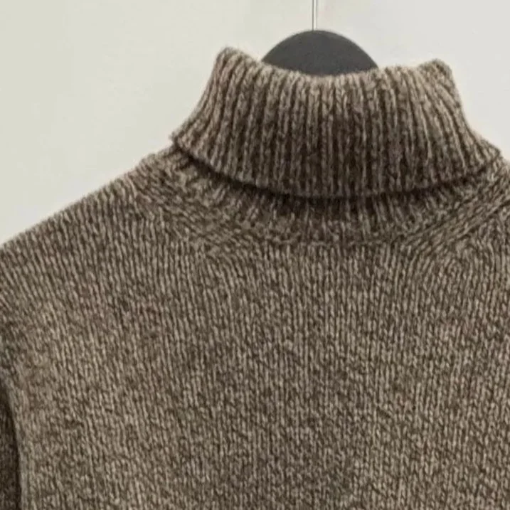 Close View of SAND Copenhagen Roll Neck Jumper in Brown