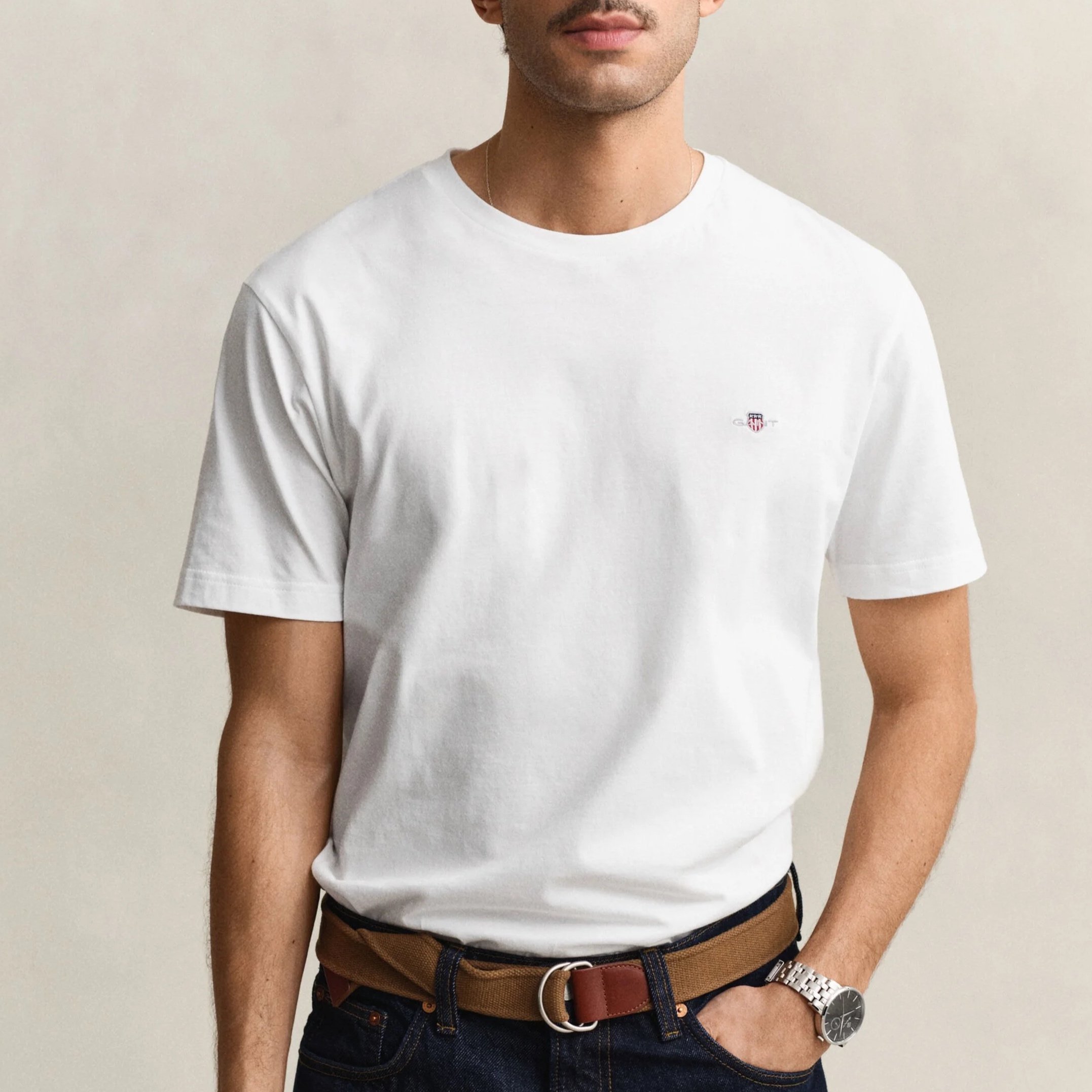 Model View of GANT Regular Fit T Shirt in White