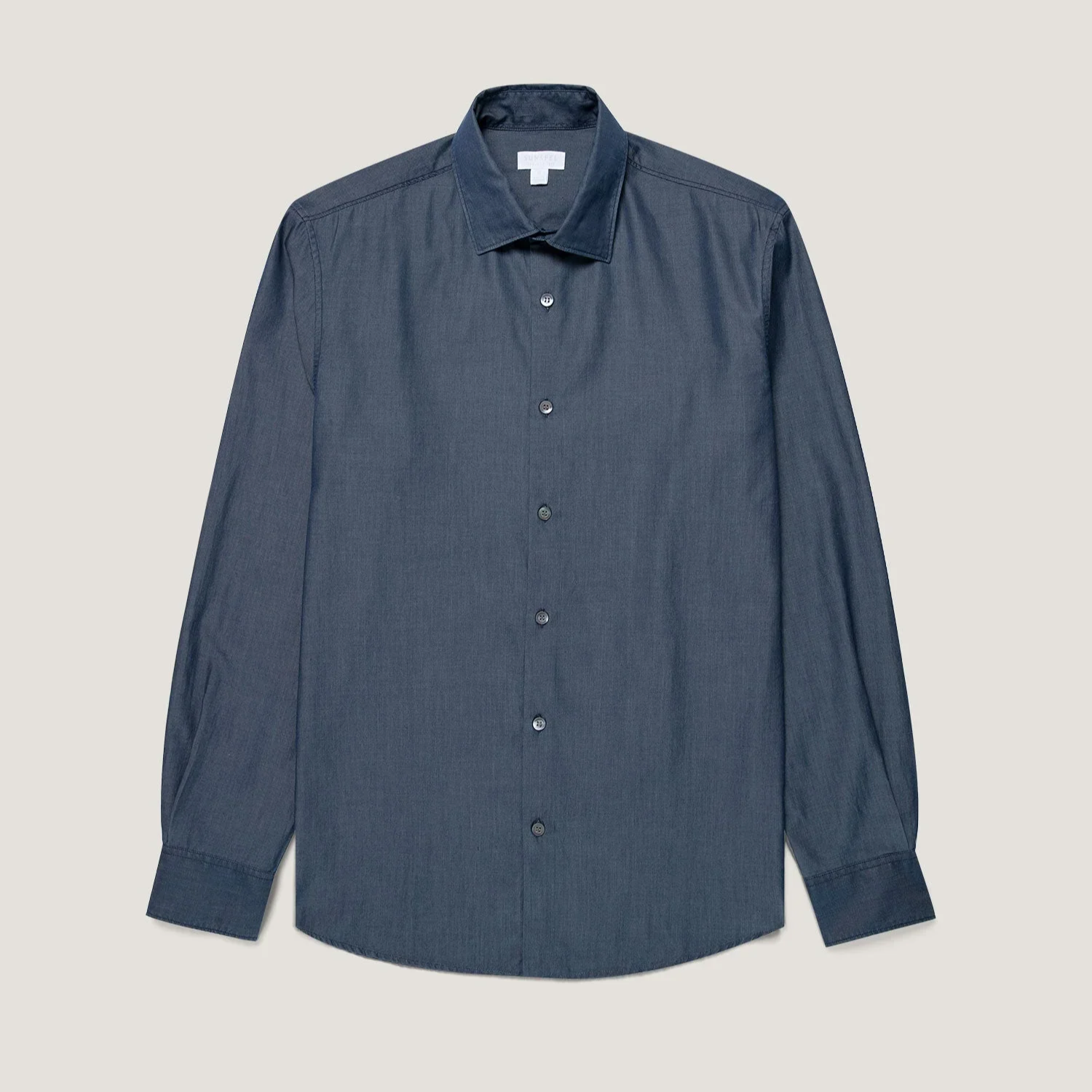 Flat View of Sunspel Luxury Sea Island Cotton Blend Shirt in Navy