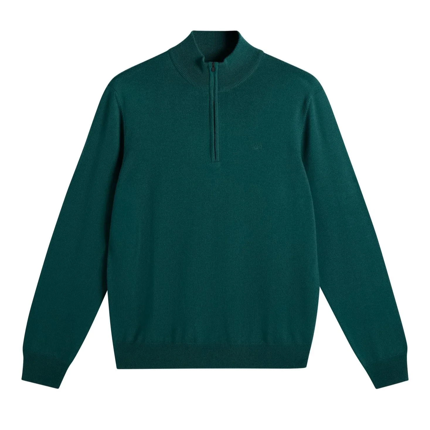 Flat View of J Lindeberg Kiyan Merino Wool Half-Zip Jumper in Forest Green