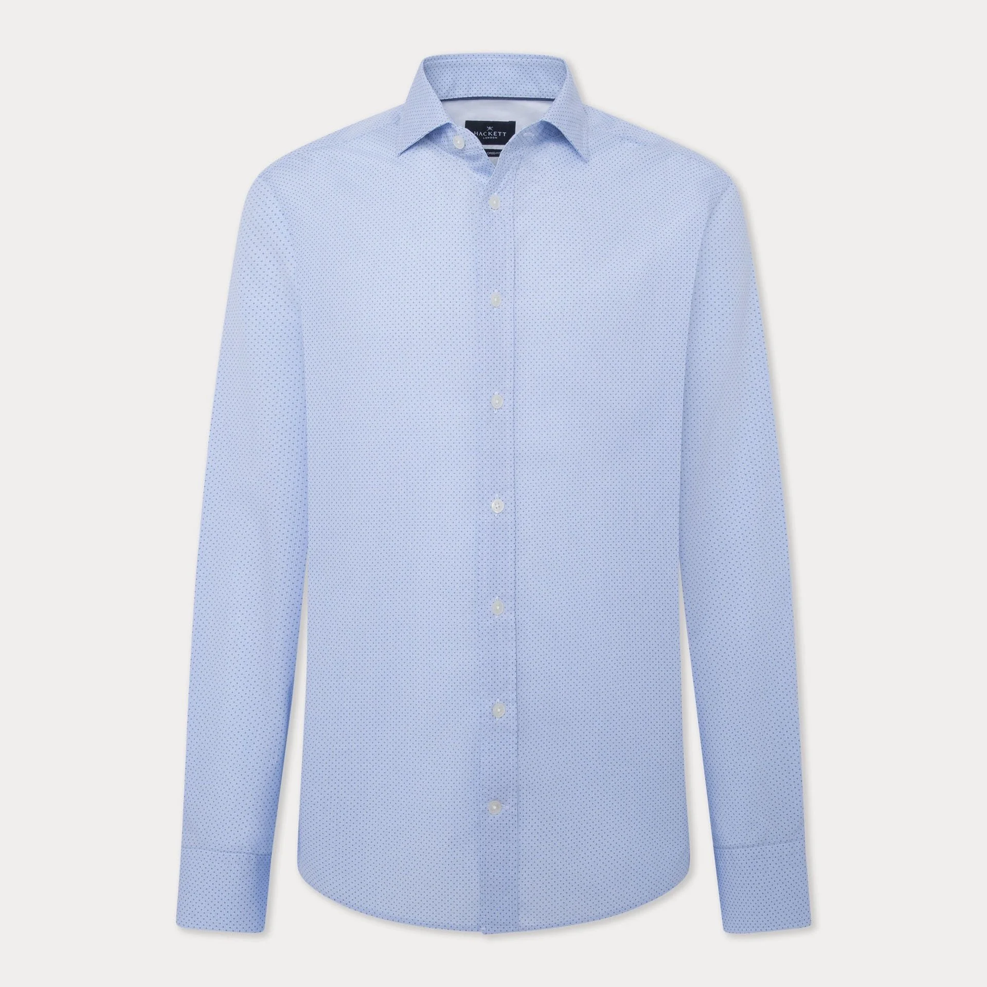 Flat View of Hackett Mini Print Shirt in Light Blue
