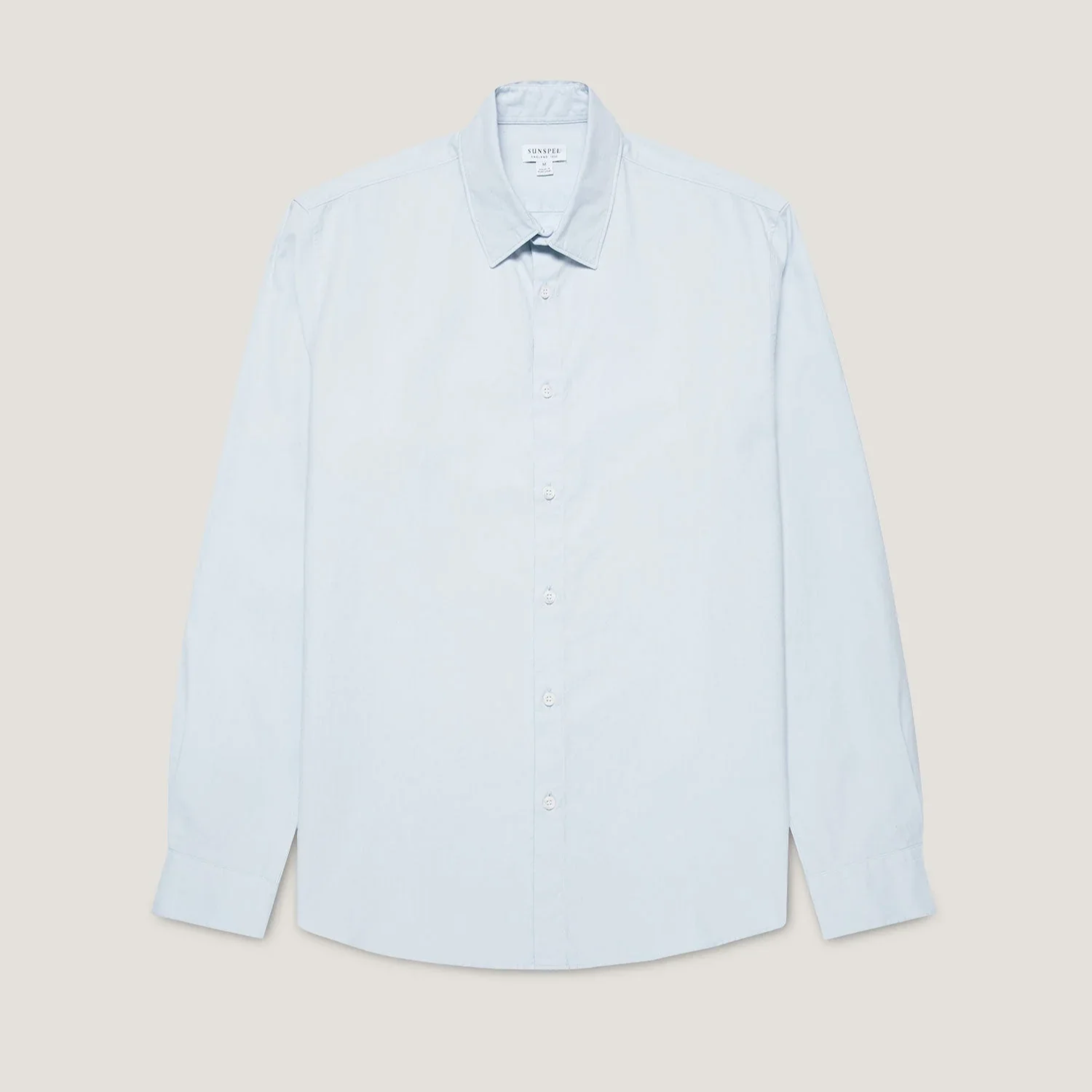 Flat View of Sunspel Luxury Oxford Shirt in Light Blue