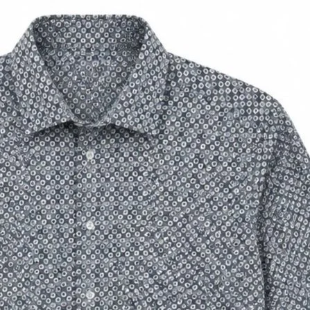 Close View of SAND Copenhagen Gordon Print Shirt in Blue and Sand