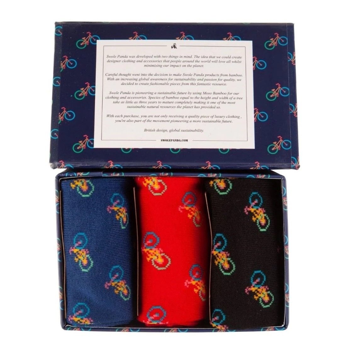 Boxed View of Swole Panda Bicycle Socks Gift Box 3 Pack