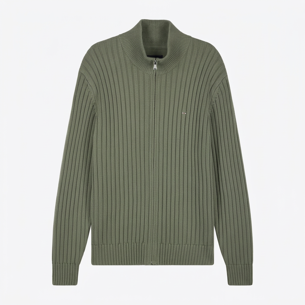 Flat View in Eden Park Zip Cardigan in Khaki Green