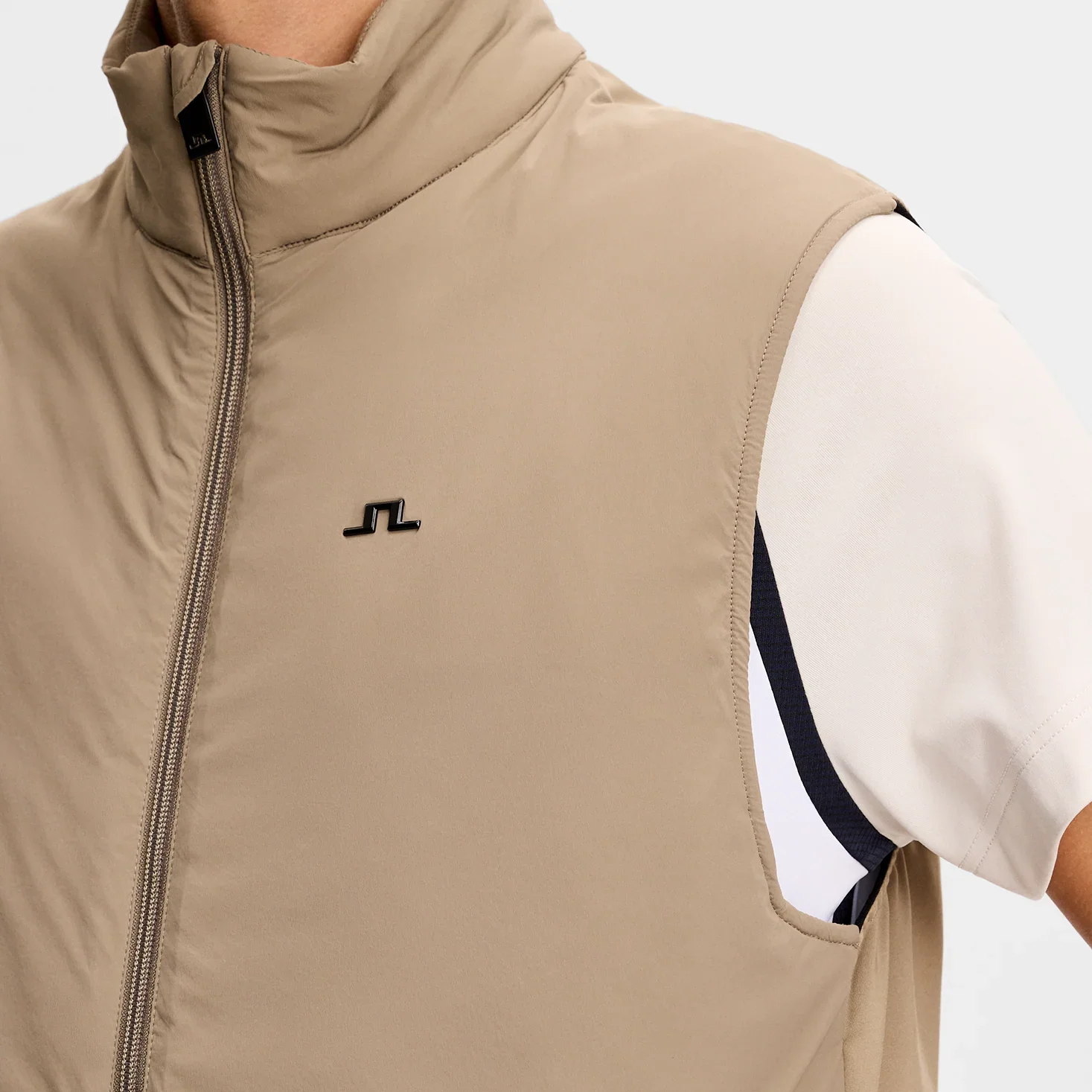 Close View of J Lindeberg Gilet in Sand