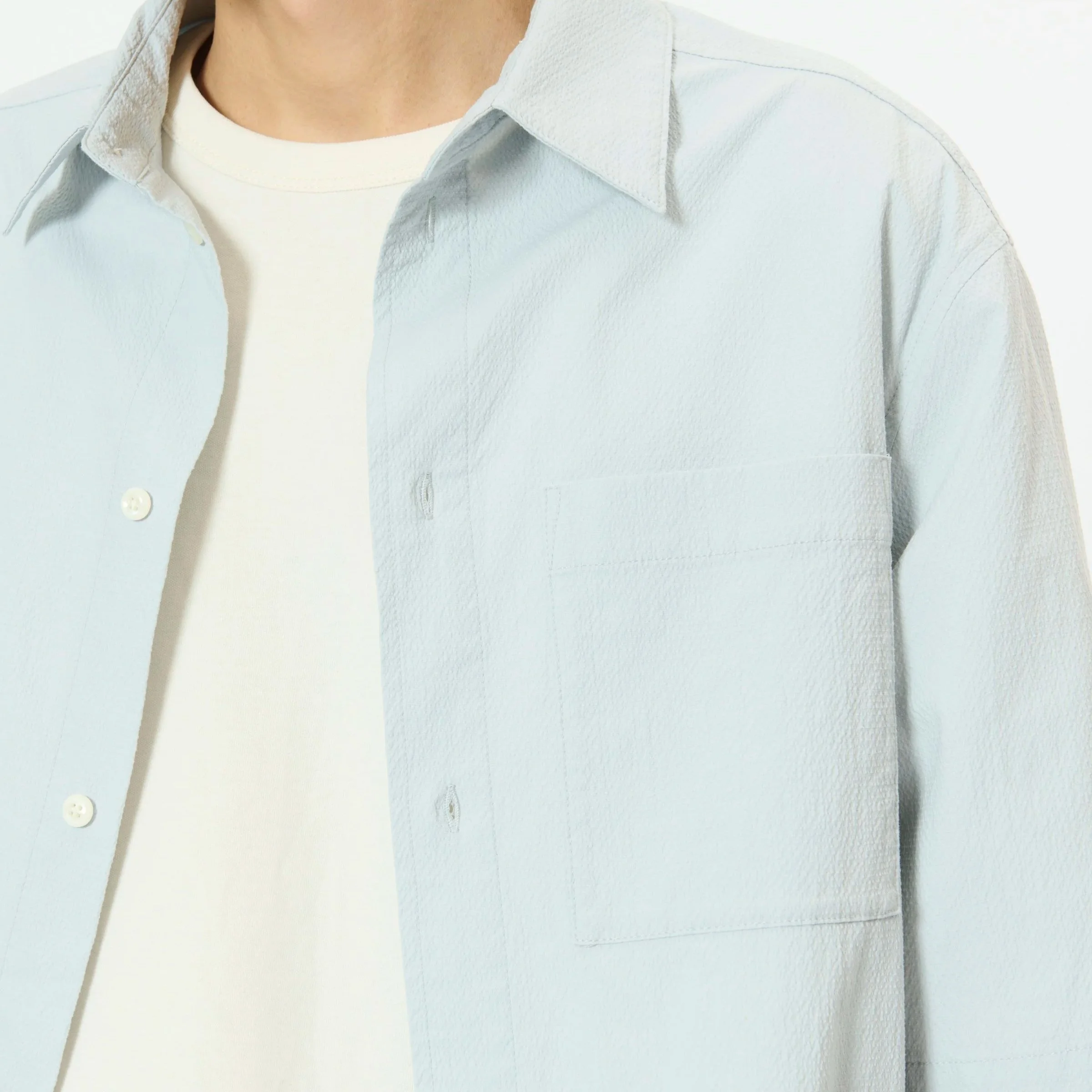 Close View of Matinique Cotton Short Sleeve Shirt in Light Blue