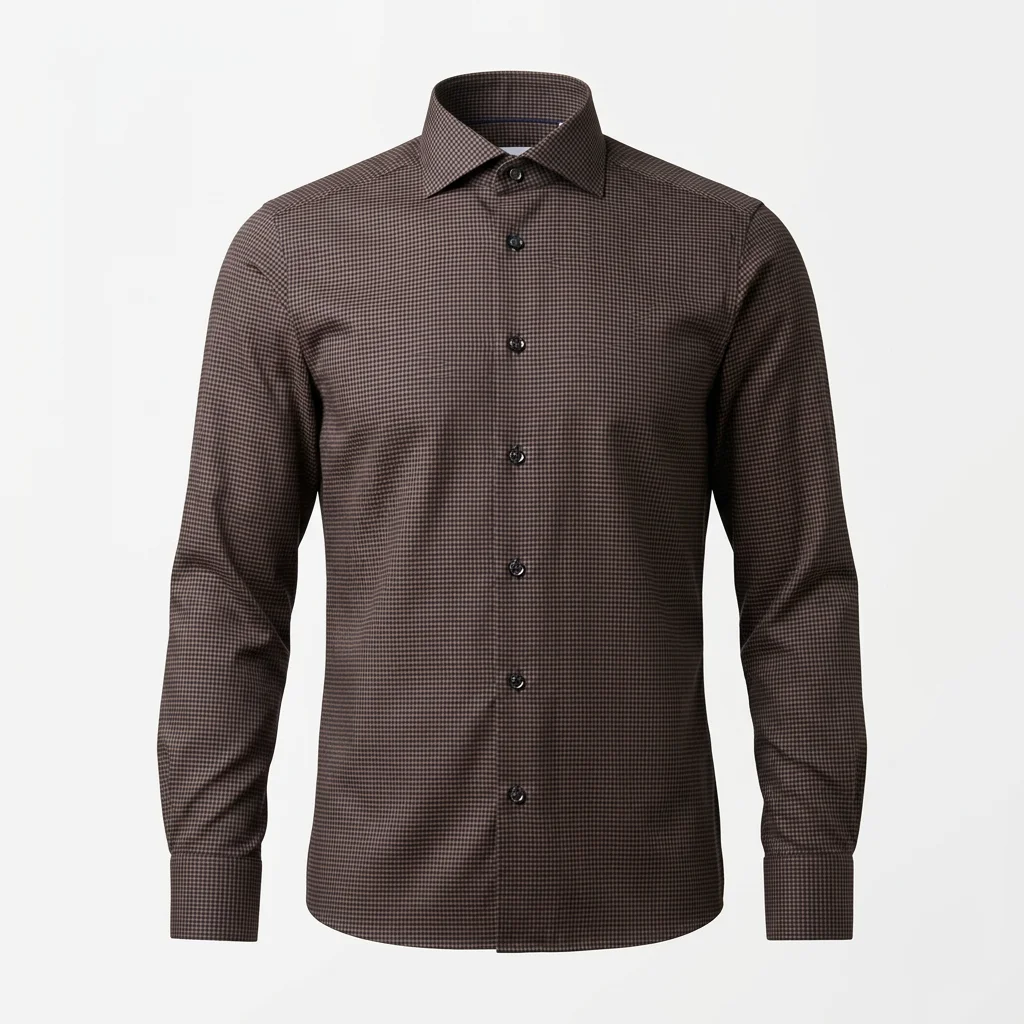 Flat View of Eton Luxury Regular Fit Micro Check Signature Flannel Shirt in Dark Brown and Navy