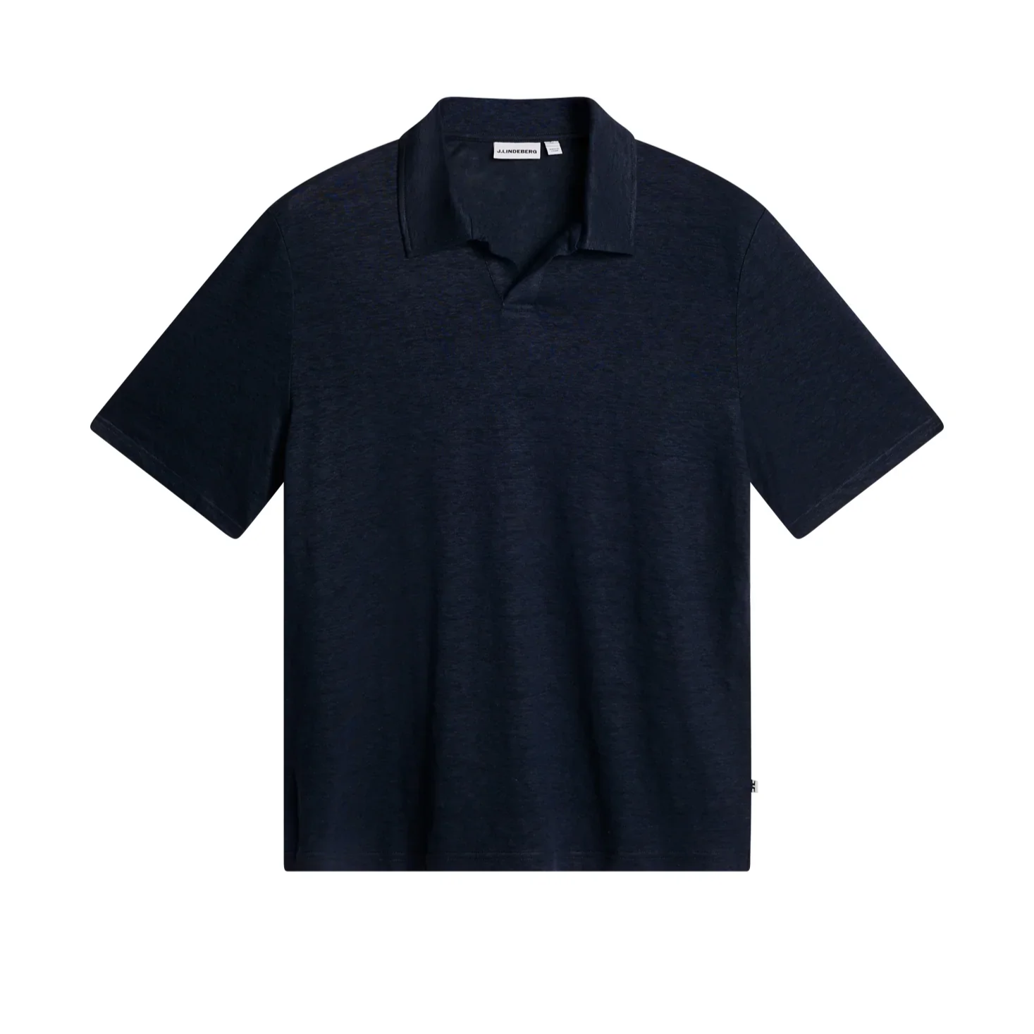 Flat View of J Lindeberg Premium Linen Polo in Navy
