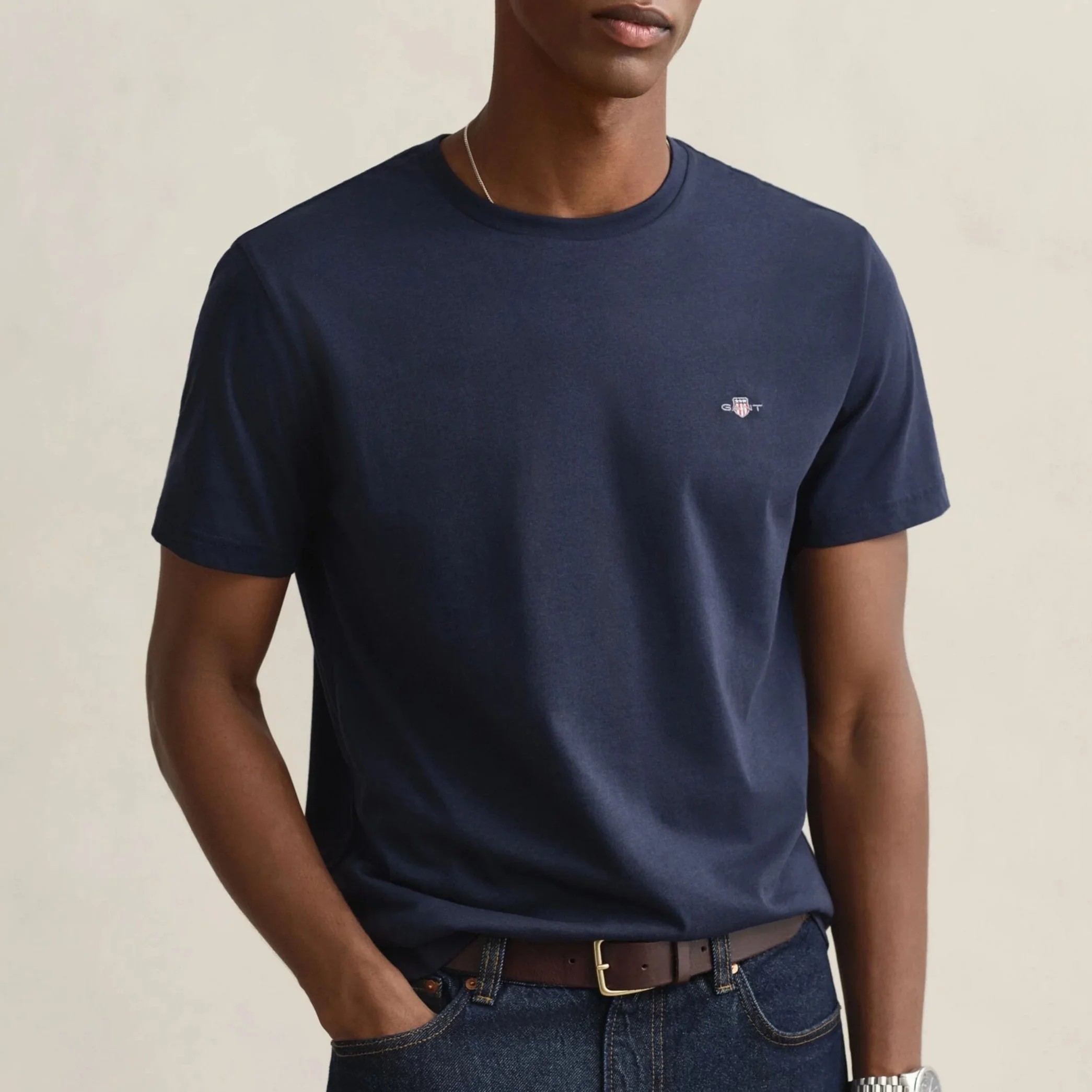 Model View of GANT Regular Fit T Shirt in Navy