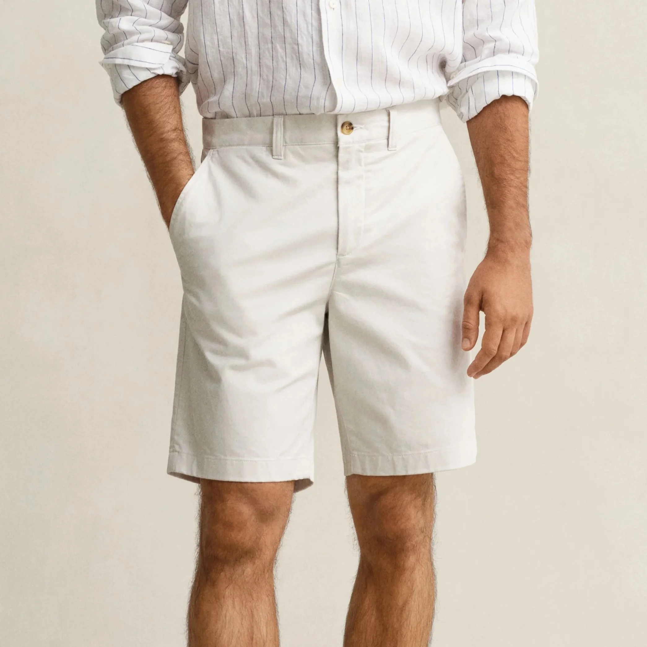 Model View of GANT Regular Fit Chino Shorts in Cream
