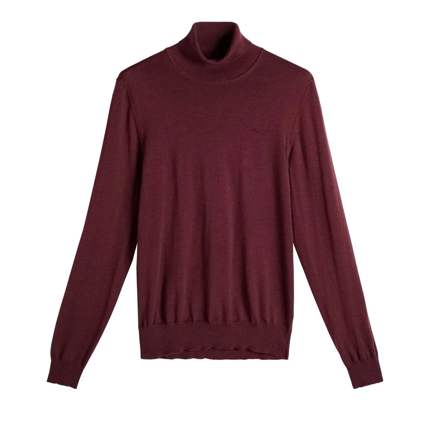 Flat View of J Lindeberg Kaden Merino Wool Roll Neck Jumper in Burgundy