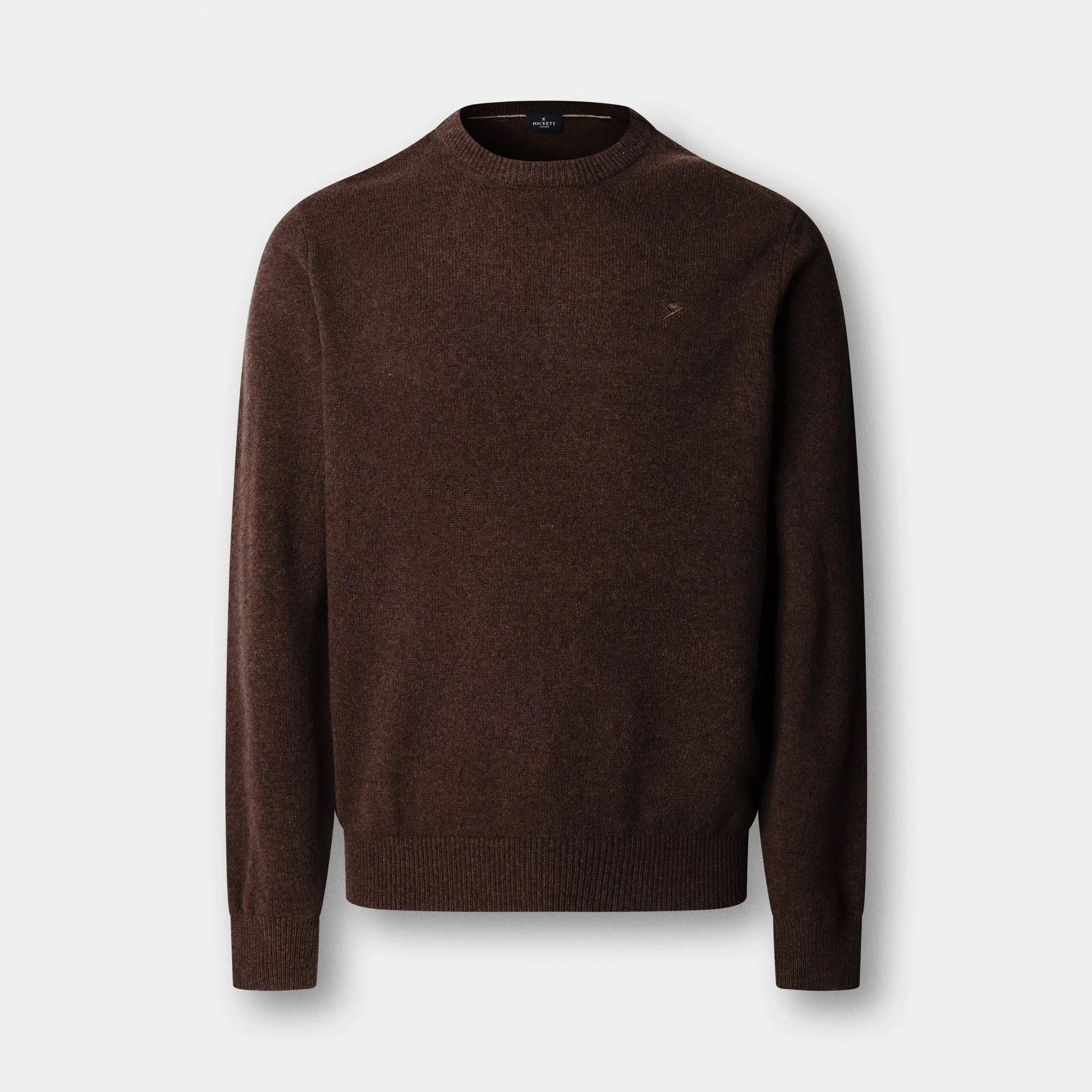 Flat View of Hackett Lambswool Jumper in Dark Brown