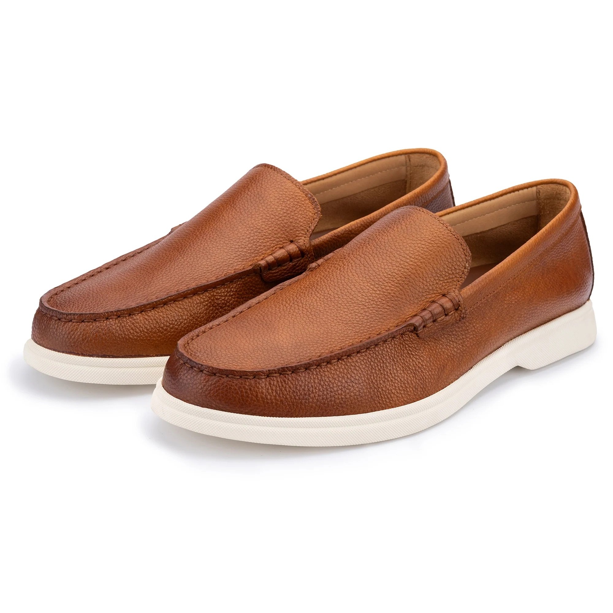 Front View of John White Ethan Loafer Shoe in Tan