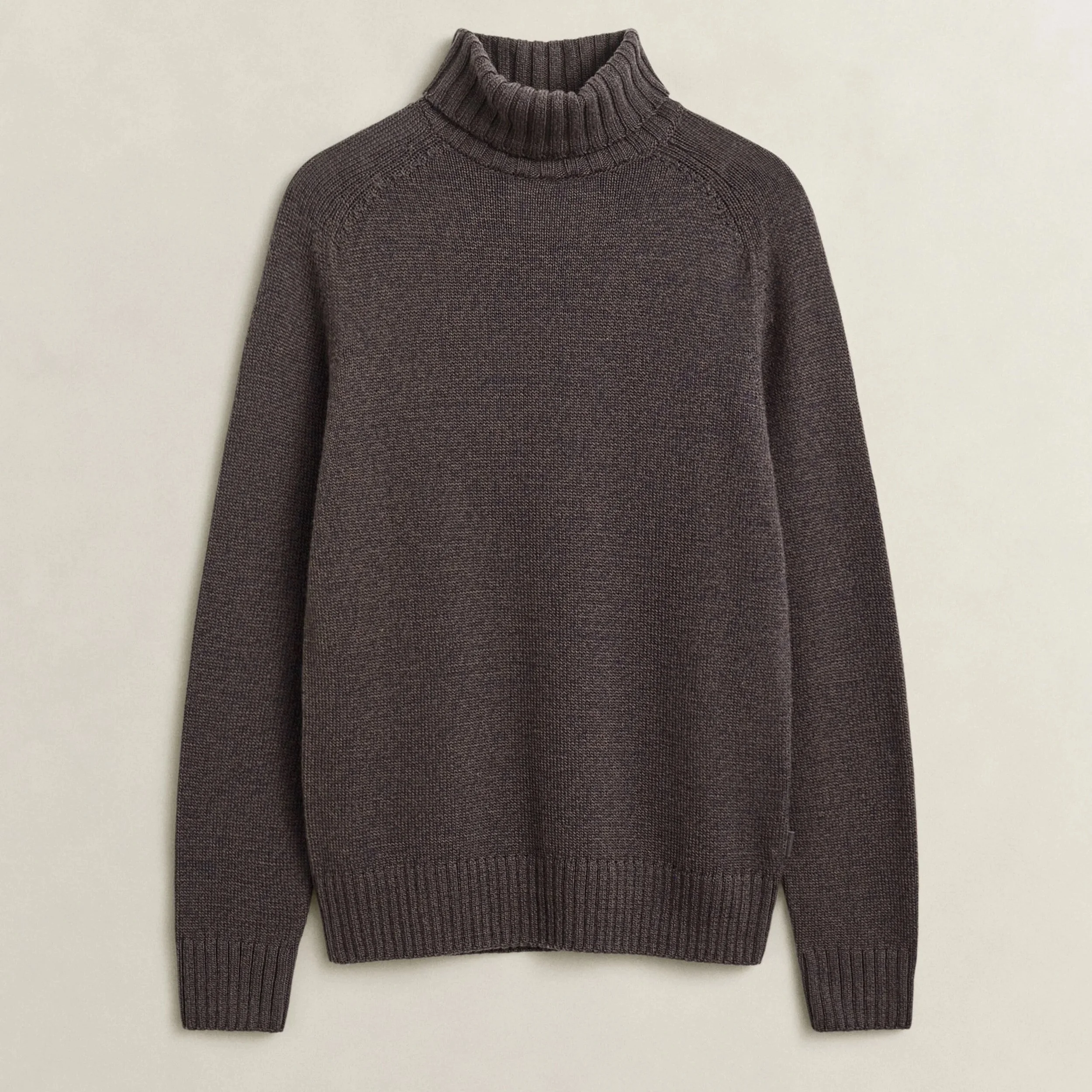 Flat view of GANT Wool Blend Mouline Roll Neck in Evening Blue and Brown