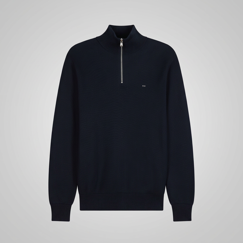 Flat View of Eden Park Cotton Half-Zip Jumper in Navy