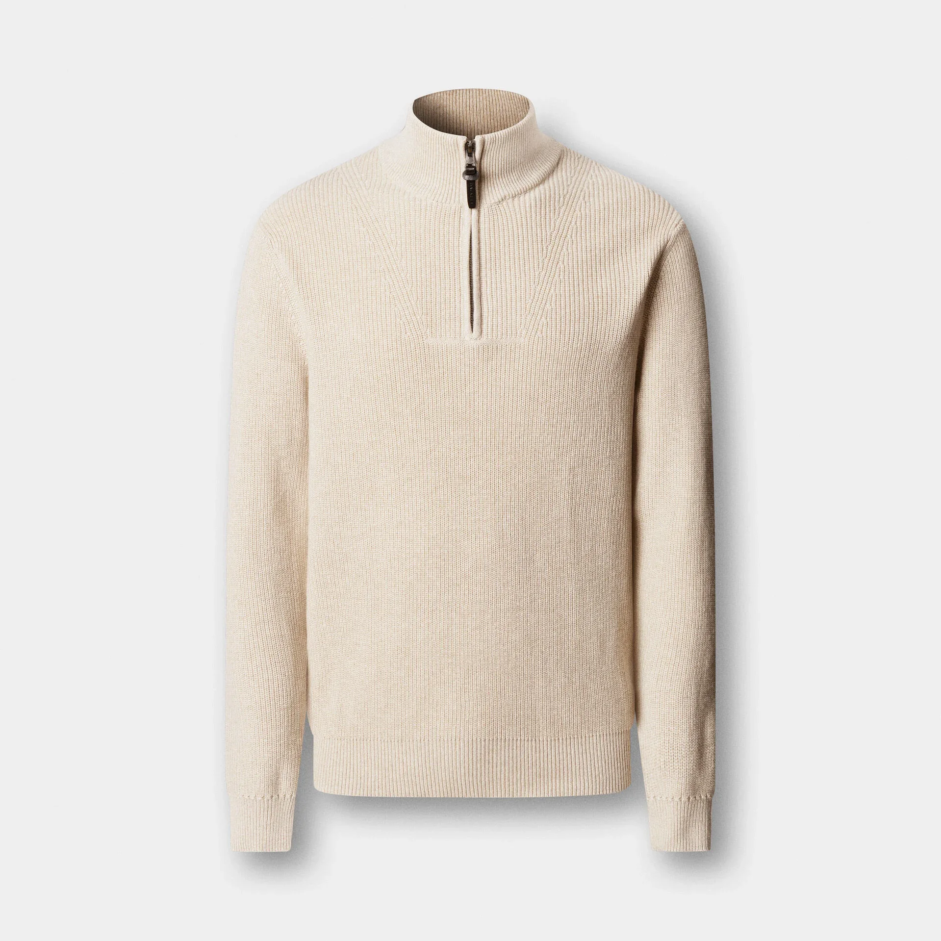 Flat View of Hackett Luxury Cotton and Cashmere Half Zip in Cream