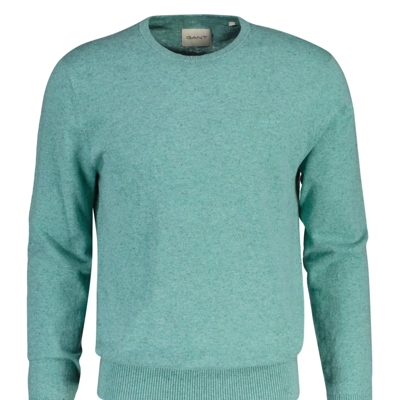 Flat View of GANT Texture Cotton and Linen Jumper in Jade Green